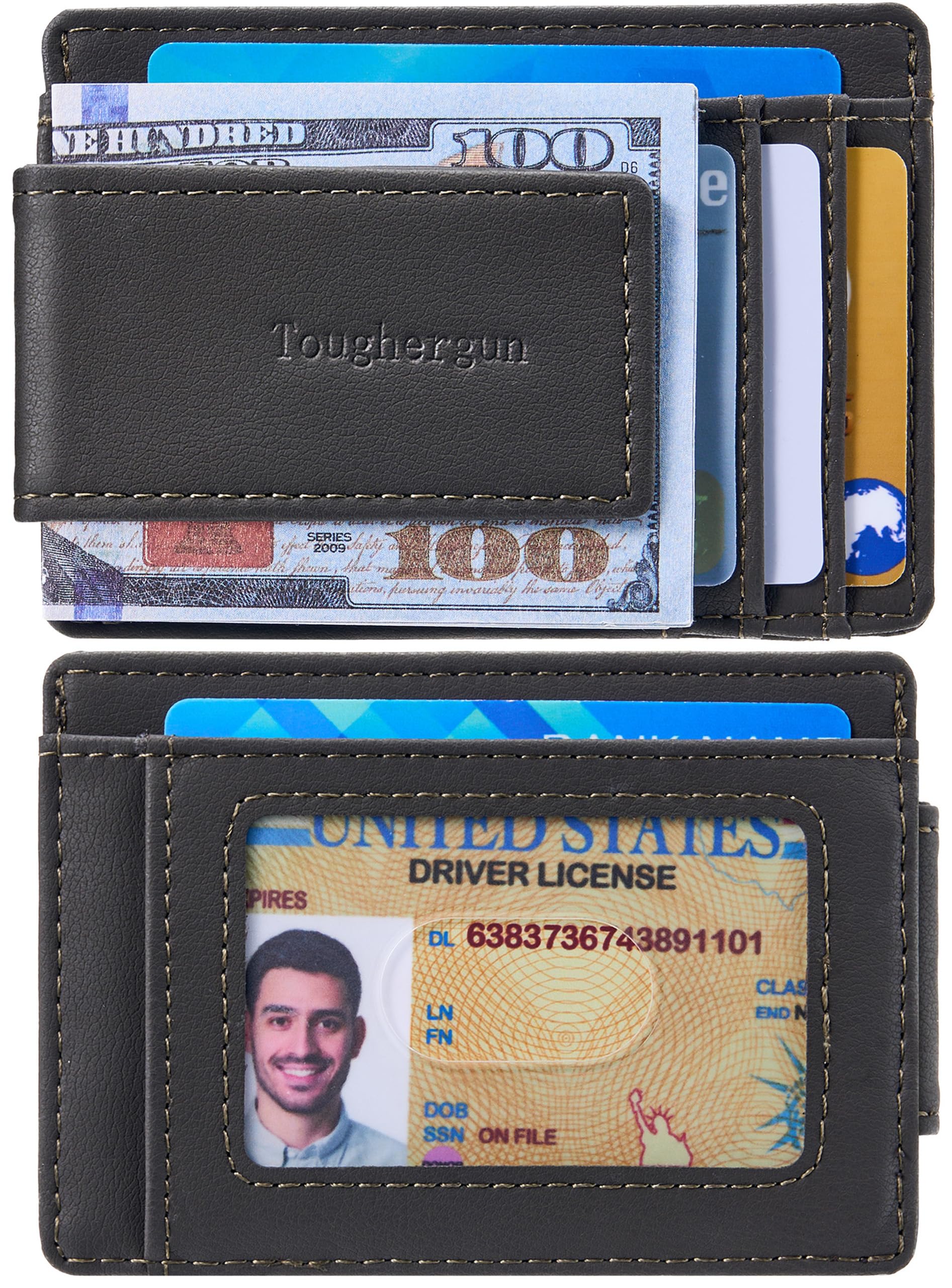 Toughergun Cartera magnética de cuero genuino con cierre RFID, Gris acero, Talla única,