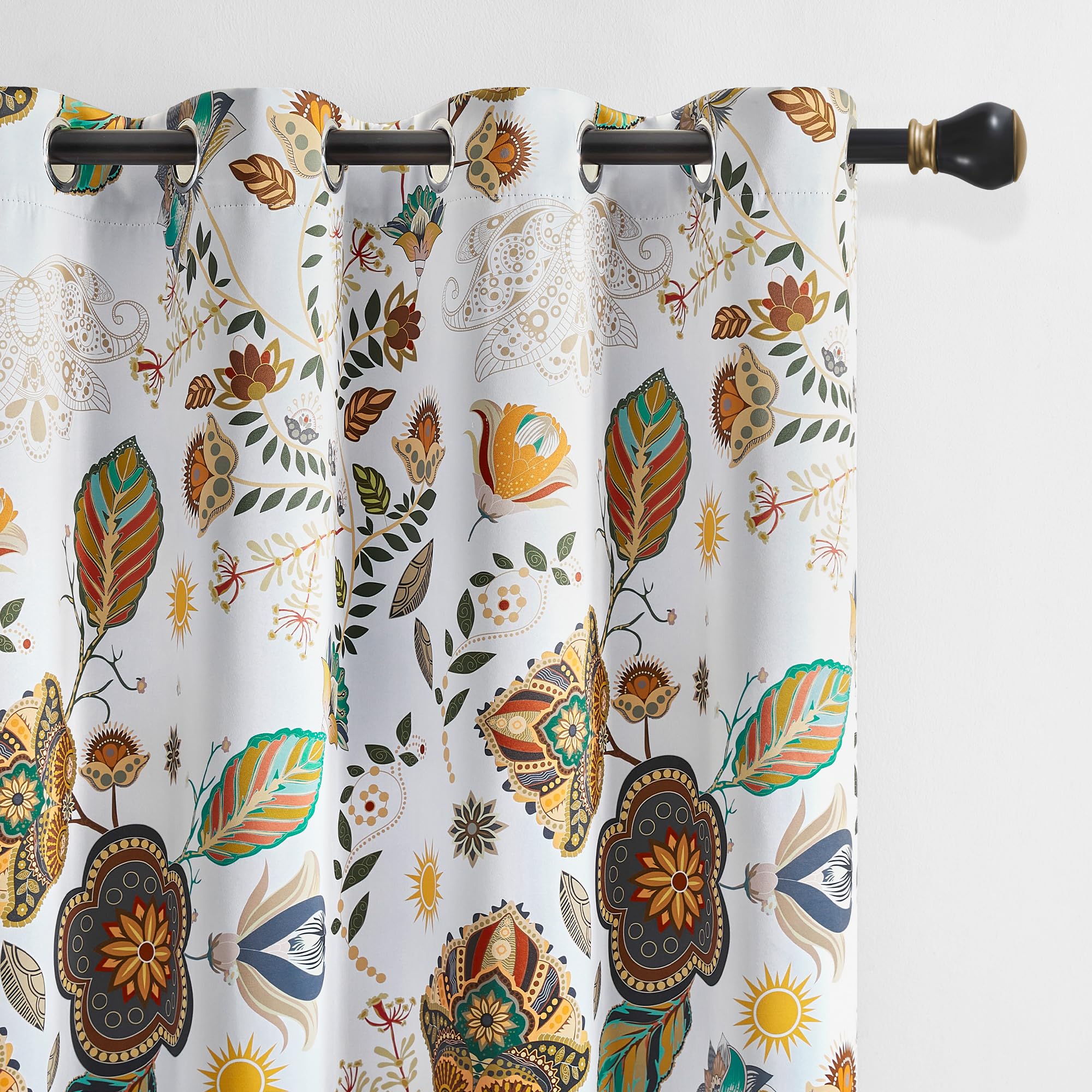 XiDi White Floarl Blackout Curtains for Bedroom 84 Inch Drop Plant Printed Boho Modern Farmhouse Vintage Eyelet Thermal Insulated Curtain Window Drapes Decor 2 Panel Sets