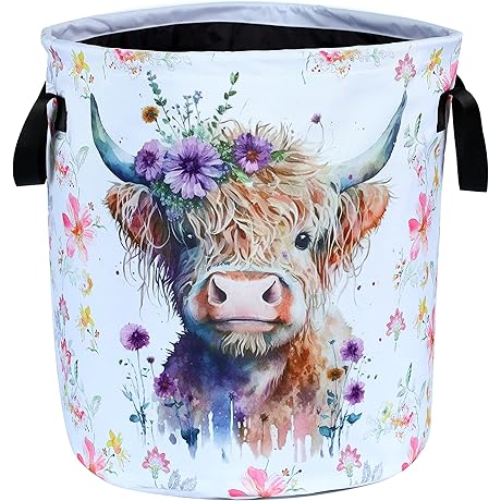Novelty Highland Cow Laundry Basket Waterproof Oxford Storage Tote