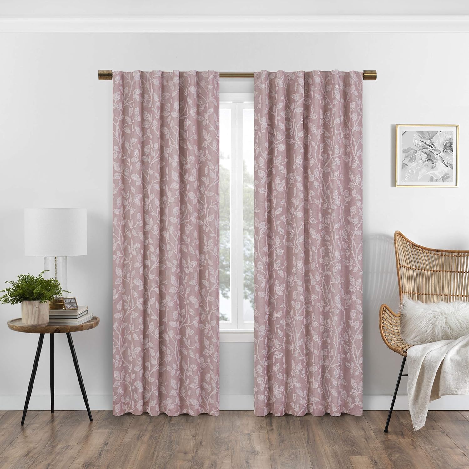 Eclipse Absolute Zero Nora Botanical Blackout Thermal Insulated Rod Pocket Curtains for Bedroom, Single Panel, 50" x 63", Grey