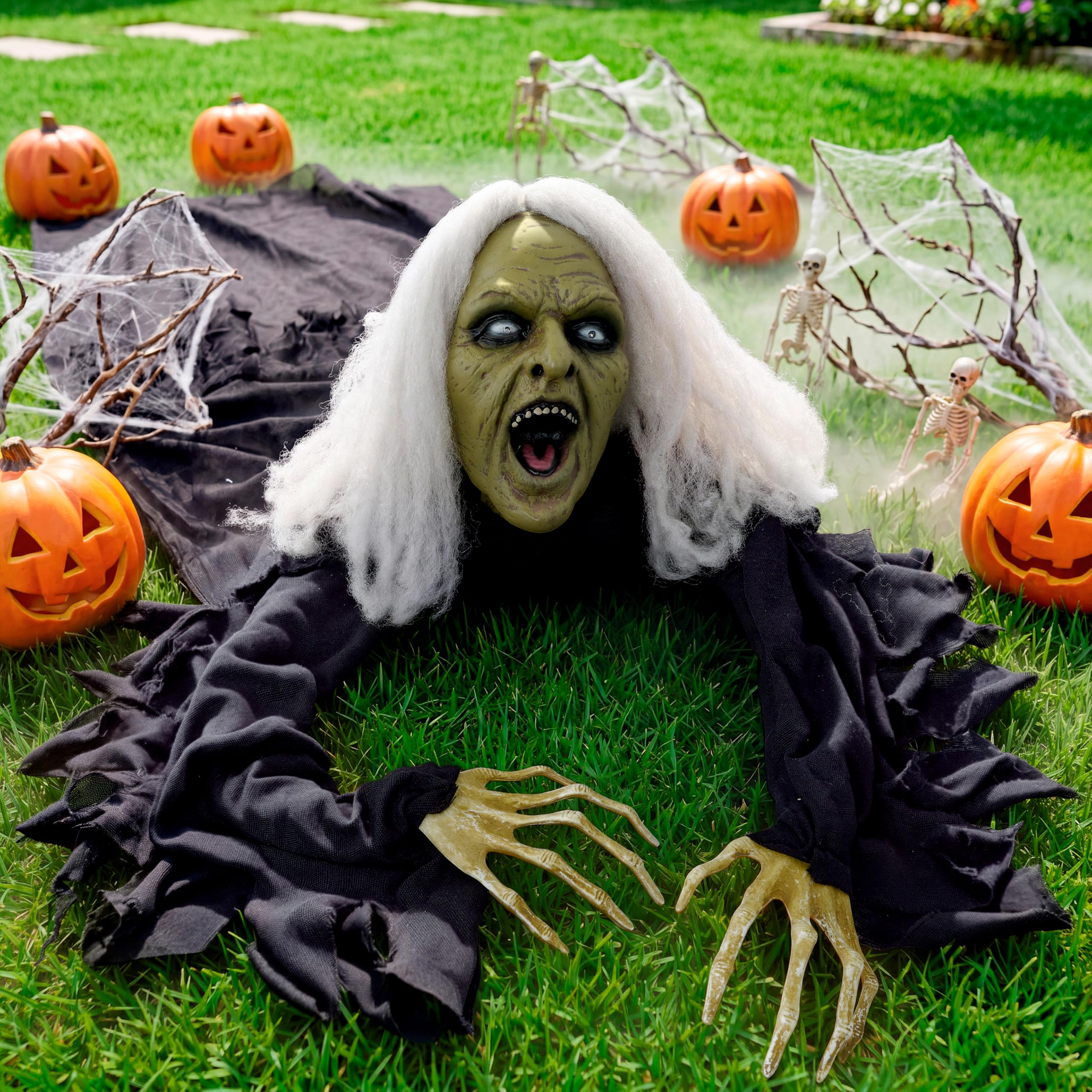 JOYIN Decorazione Innovativa Strega luminosa con effetto vocale funzione di attivazione del movimento e del suono per decorazioni da cortile Decorazione per Halloween