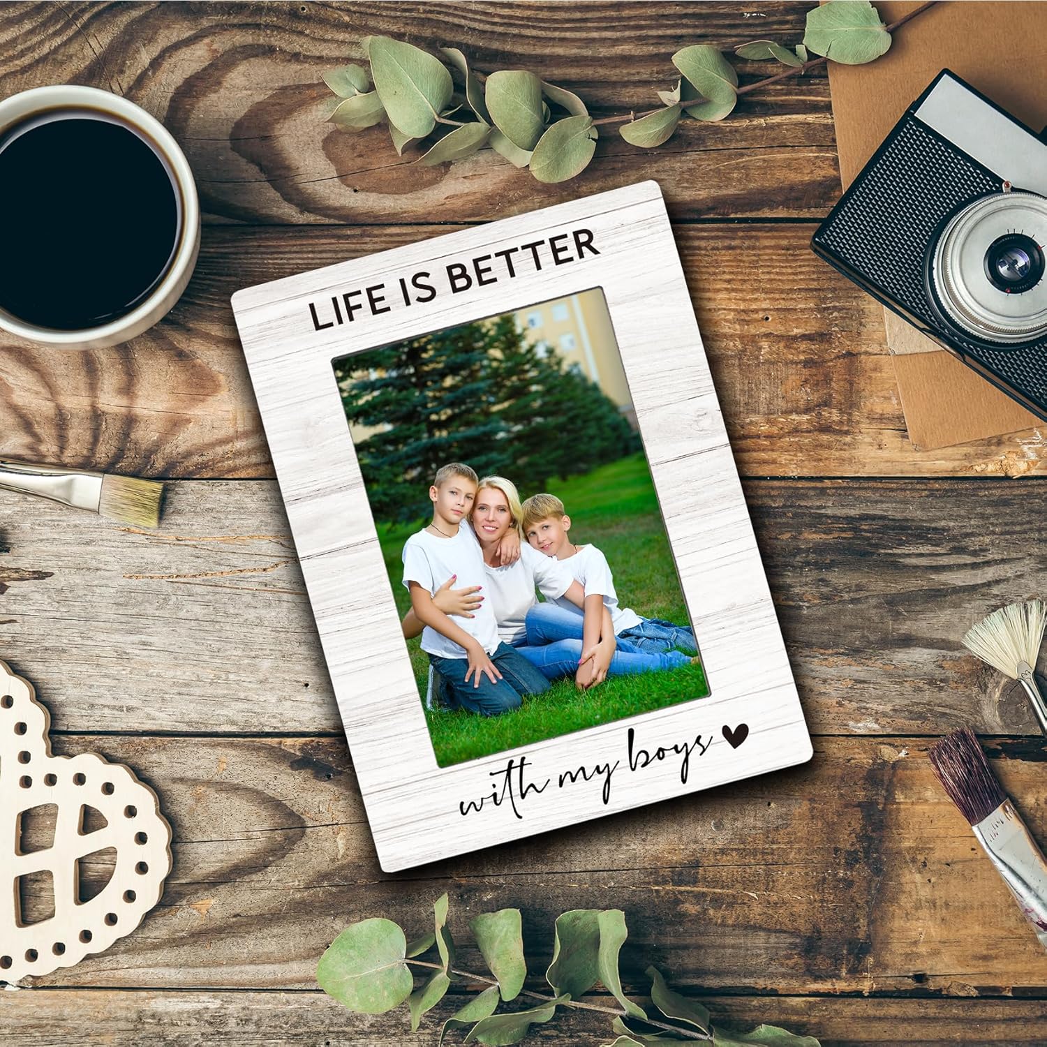 Mom Son 4x6 Picture Frame, Best Mom Gifts, Mothers Day Birthday Gifts from Sons, Mother of Sons Photo Frame, Life is Better with My Boys Picture Photo Frames for Desk Decor - Image 6
