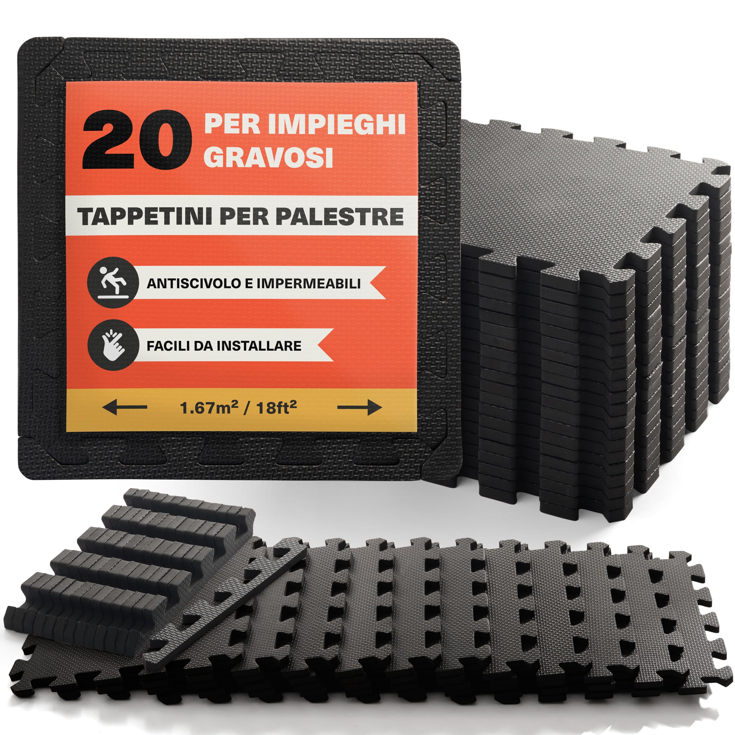 Tappetini Da Palestra In EVA 30x30 Cm – Confezione Da 10 Piastrelle, Spessore 1 Cm, Antiscivolo. Per Pavimenti Di Garage, Home Fitness E Aree Gioco Bambini. Colore Grigio. - 4