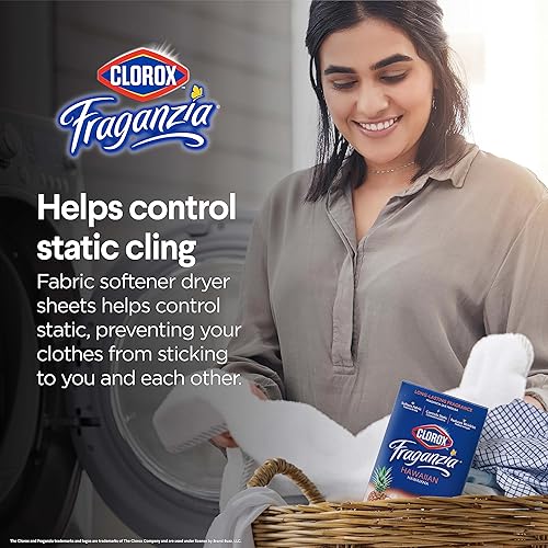 Miniatura 4 de Clorox Fraganzia - Sábanas para secadora con aroma Hawaiian Escape, 105 unidades, hojas suavizantes de tela que reducen las arrugas, las mejores