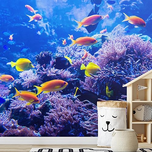 wall26 Adhesivo mural removible de paredmural de anémona púrpura neón, arrecife de coral, océano tropical, naturaleza, desierto, fotografía,