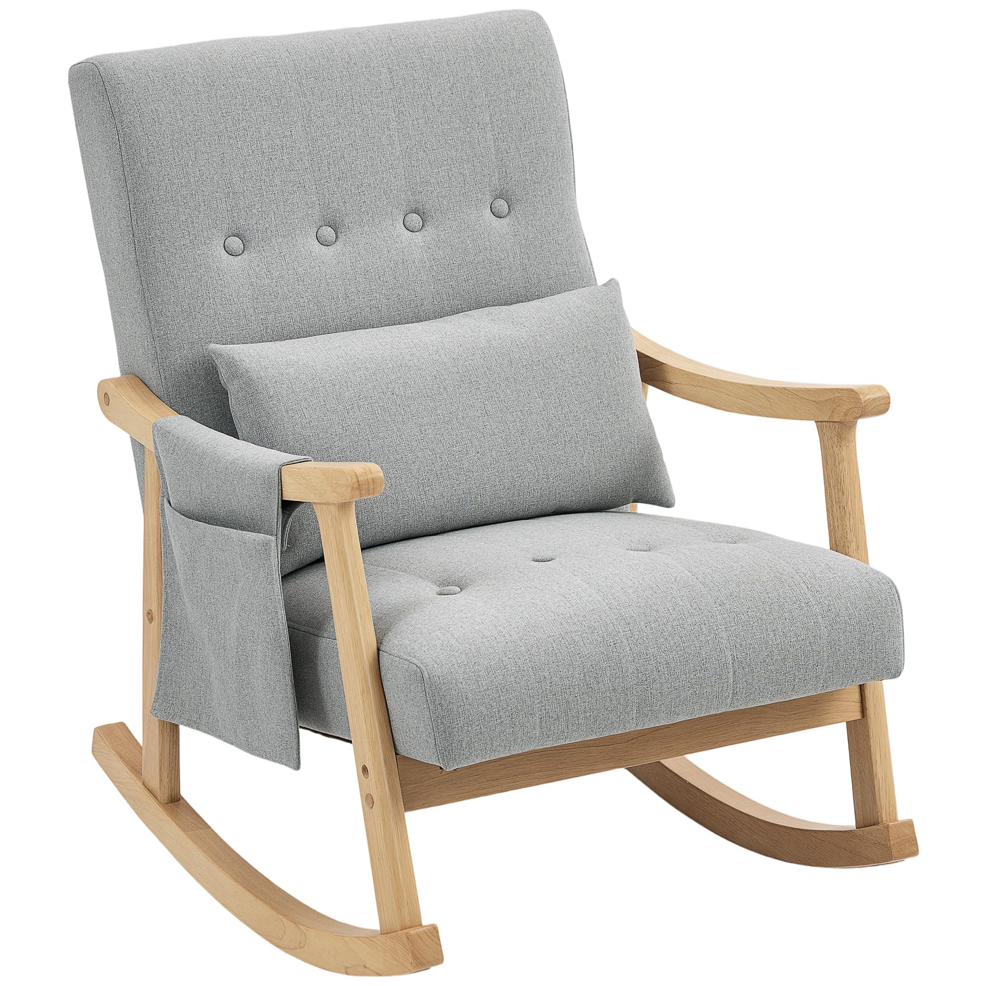 HOMCOM Rocking Chair Accent Arnchair with Lumbar Pillow Light Grey