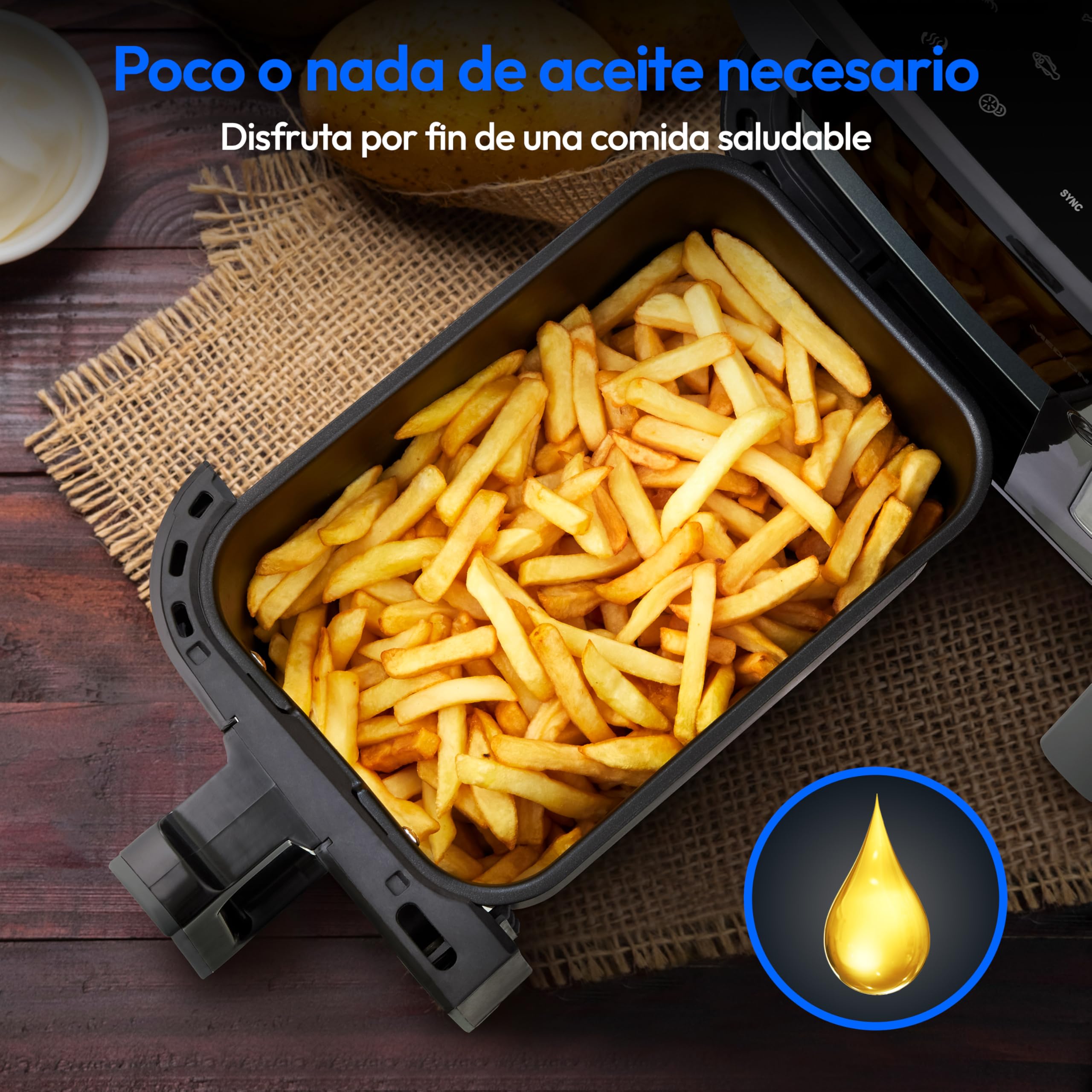 MEDION P20 XXL Freidora de Aire Doble Cesta MD11760 Gris Mate | 8,7 L, 2600 W, 10 Programas, 2 Cajones, Ventana, Air Fryer Dual XXL