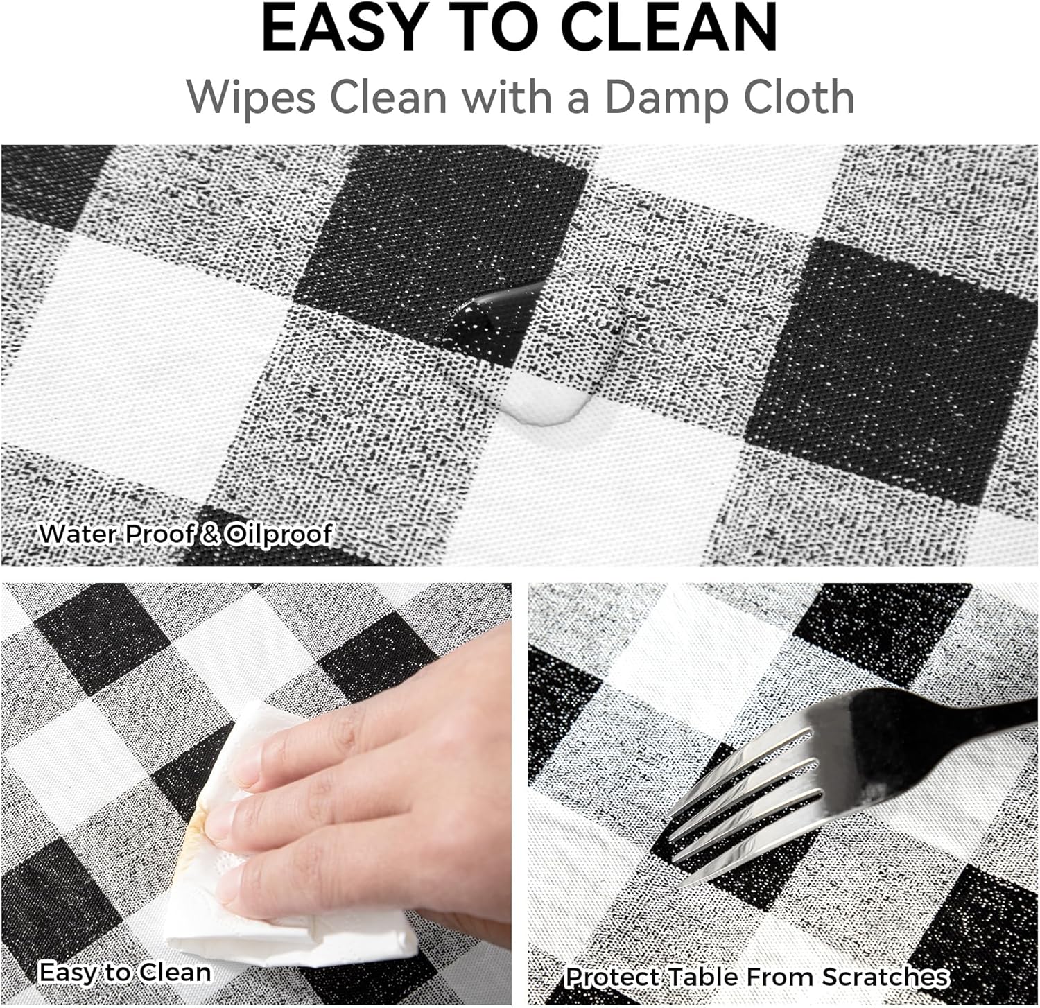 60'' Round Checkered Tablecloth Disposable Vinyl Tablecloths with Flannel Backing Wipeable Spillproof Plastic Table Cover PVC Waterproof Table Cloth for Indoor Outdoor