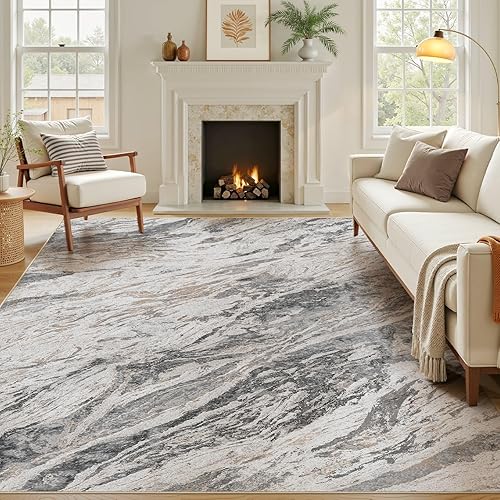 Area Rugs for Living Room: 5X7 Abstract Washable Rug Modern Neutral Large Soft Stain Resistant Non-Slip for Bedroom Dining Room Indoor Home Office Carpet - Taupe