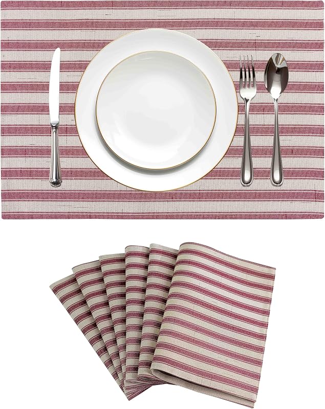 Home Brilliant Red Placemats Set of 6 Dinner Farmhouse Placemats Decoration Heat Resistant Dining Table Place Mats for Kitchen Table Decor, 13 x 19 inches, Stripes, Crimson