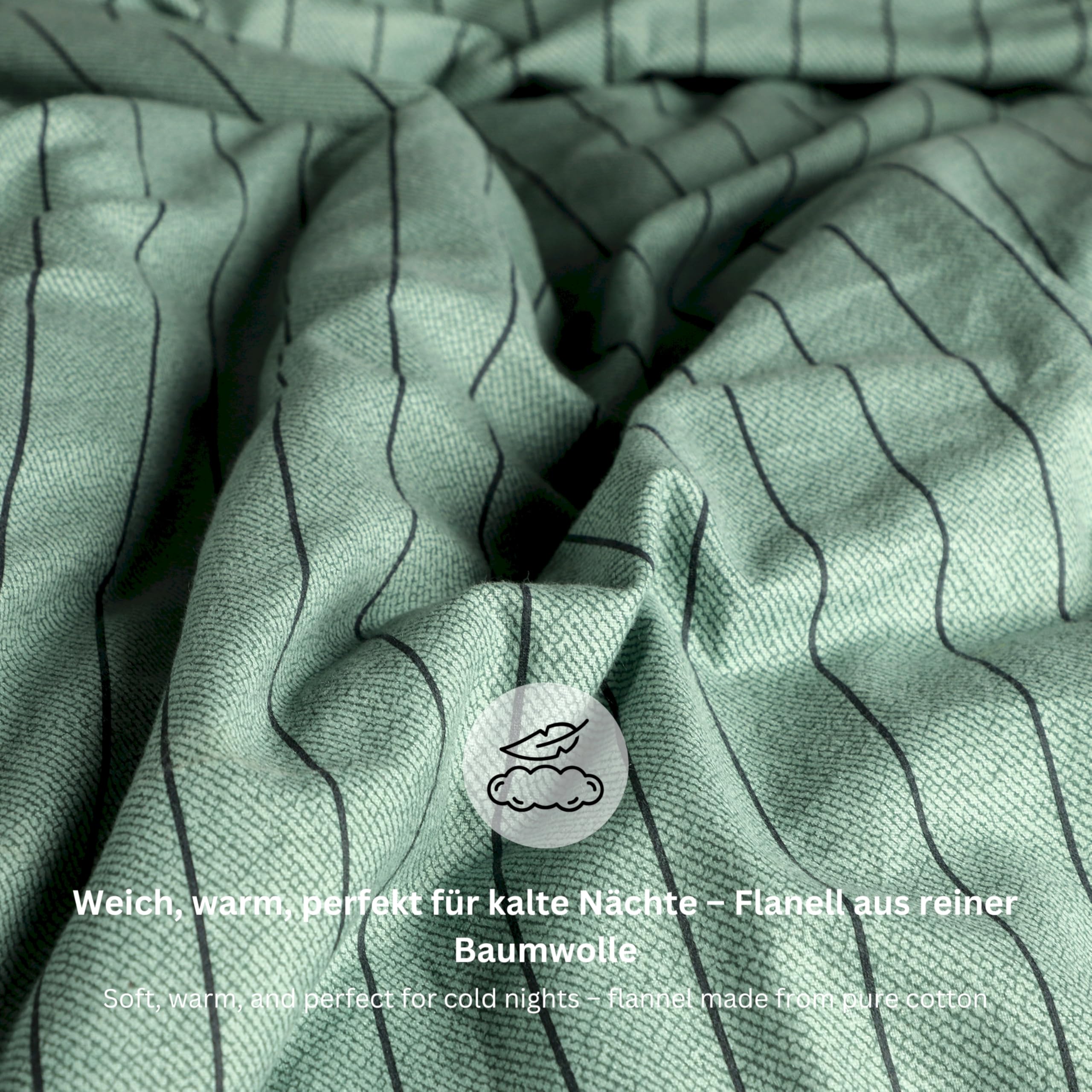 SCHÖNER WOHNEN Juego de ropa de cama de franela 155x220 algodón verde - Juego de ropa de cama de lujo de 2 piezas ecológico - juegos suaves y cálidos y esponjosos - 1 funda de edredón y 1 funda de