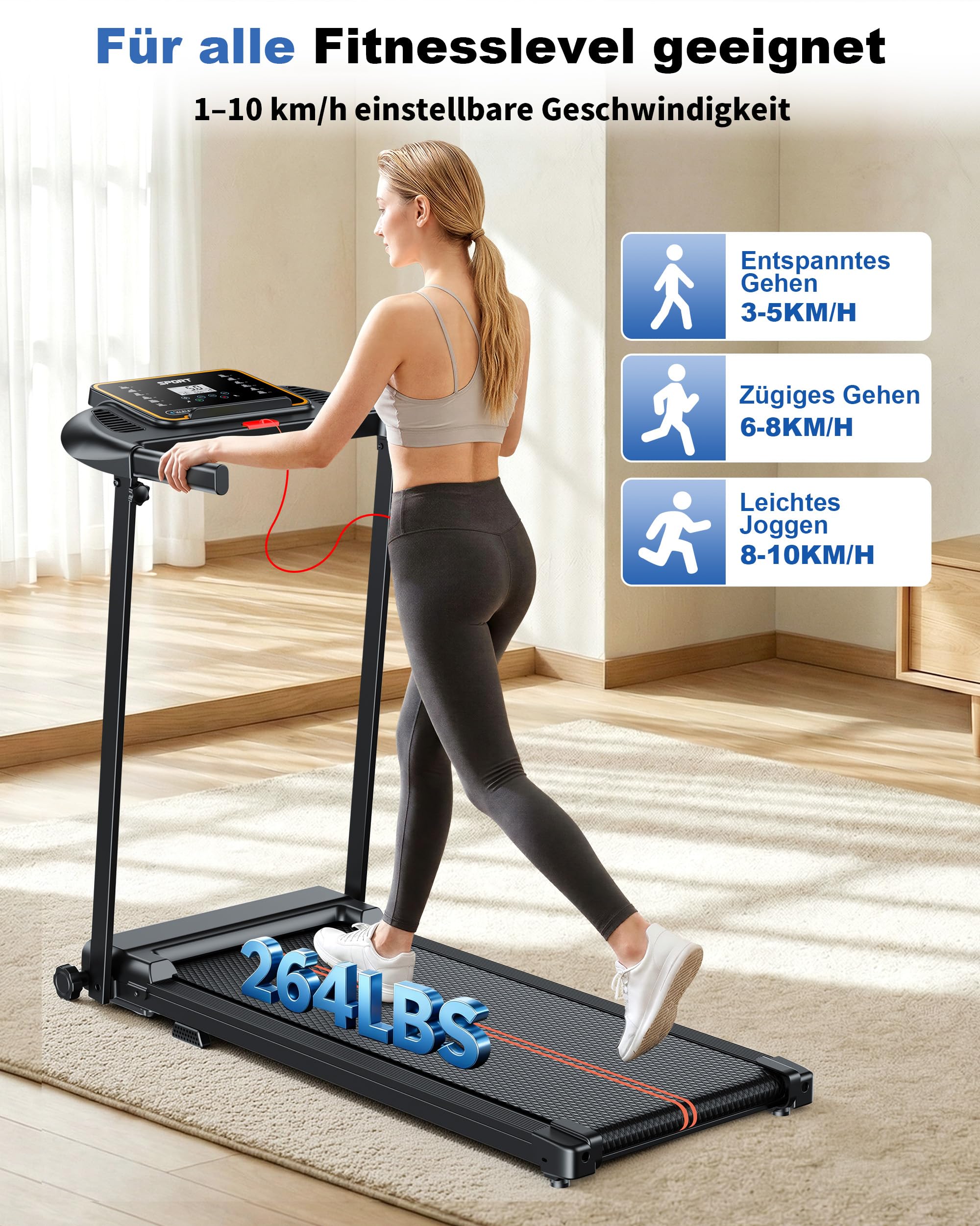 Laufband für Zuhause, Klappbar Laufbänder, Walking Pad Schreibtisch Treadmill for Home Office, Elektrische Laufpad 10 KM/H Leise Klein Walk Tretmühle Klappbares, Büro Lauf Mit Griff Under Desk