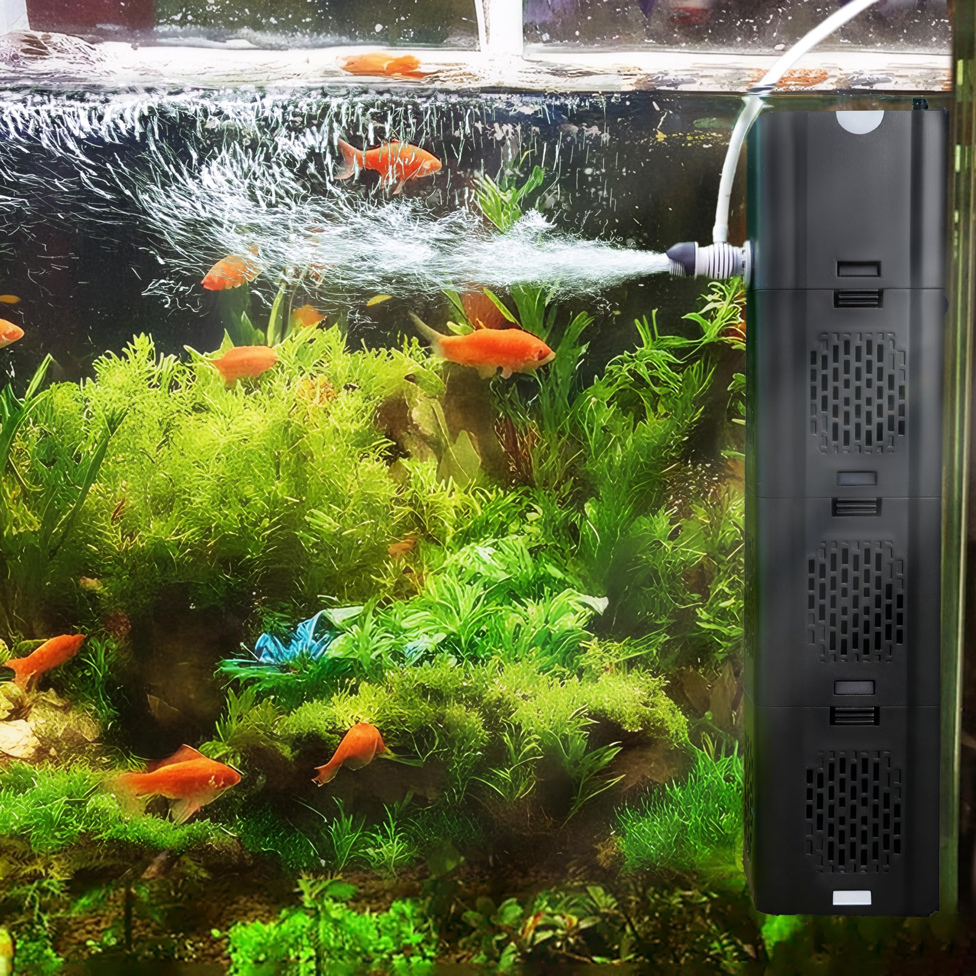 COOSPIDER Aquarium Filter 400GPH for Large 40-150 Gallon Fish Tank & Cold Plunge Hot Tub, Small Koi Pond Filter, Clear Wavemaker Oxygen Supply for Saltwater Freshwater (Black)