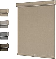 Vista 1 de Boolegon Persianas enrollables opacas para ventanas, persianas enrollables sin cordones de tela de lino con cenefa de cassette, aislamiento térmico