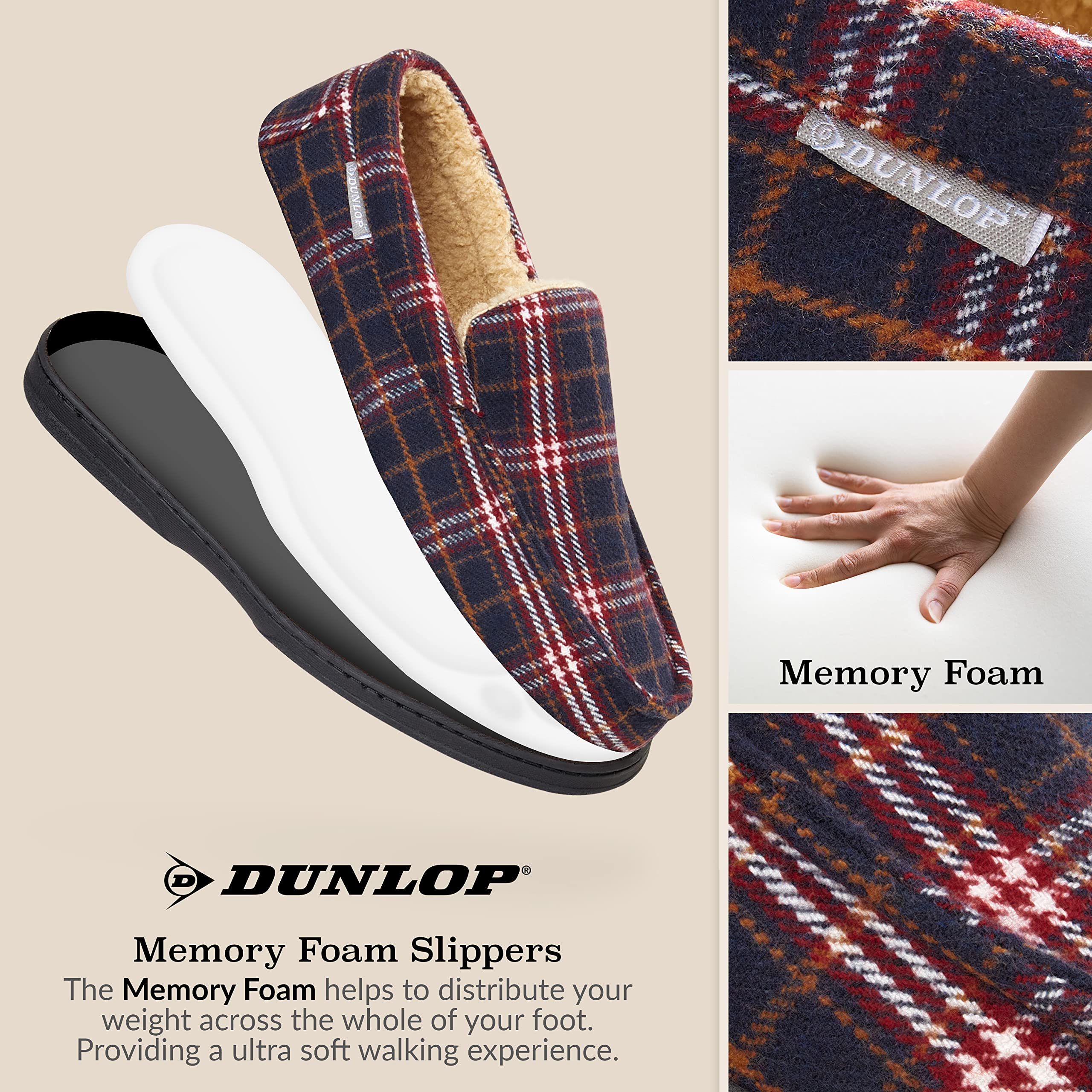 DUNLOP Pantofole Uomo Ciabatte Invernali da Casa Calde Comode Antiscivolo Memory Foam