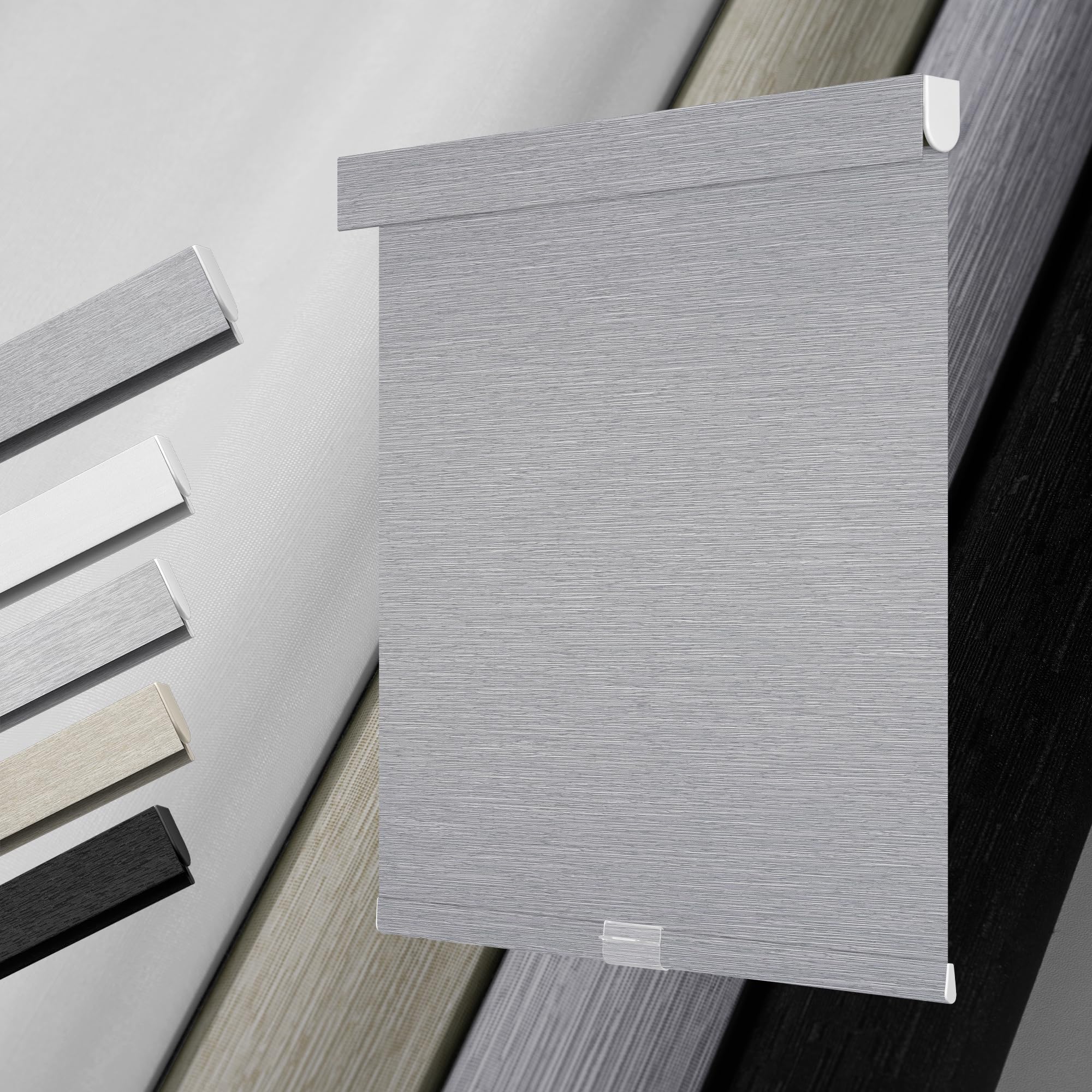 MoDanCeQ Blackout Roller Shades for Indoor Windows, Cordless Jacquard Fabric-Matched Roller Blinds, Easy to Install Privacy UV Protection Roll Up Blinds for Home Office, Grey, 35