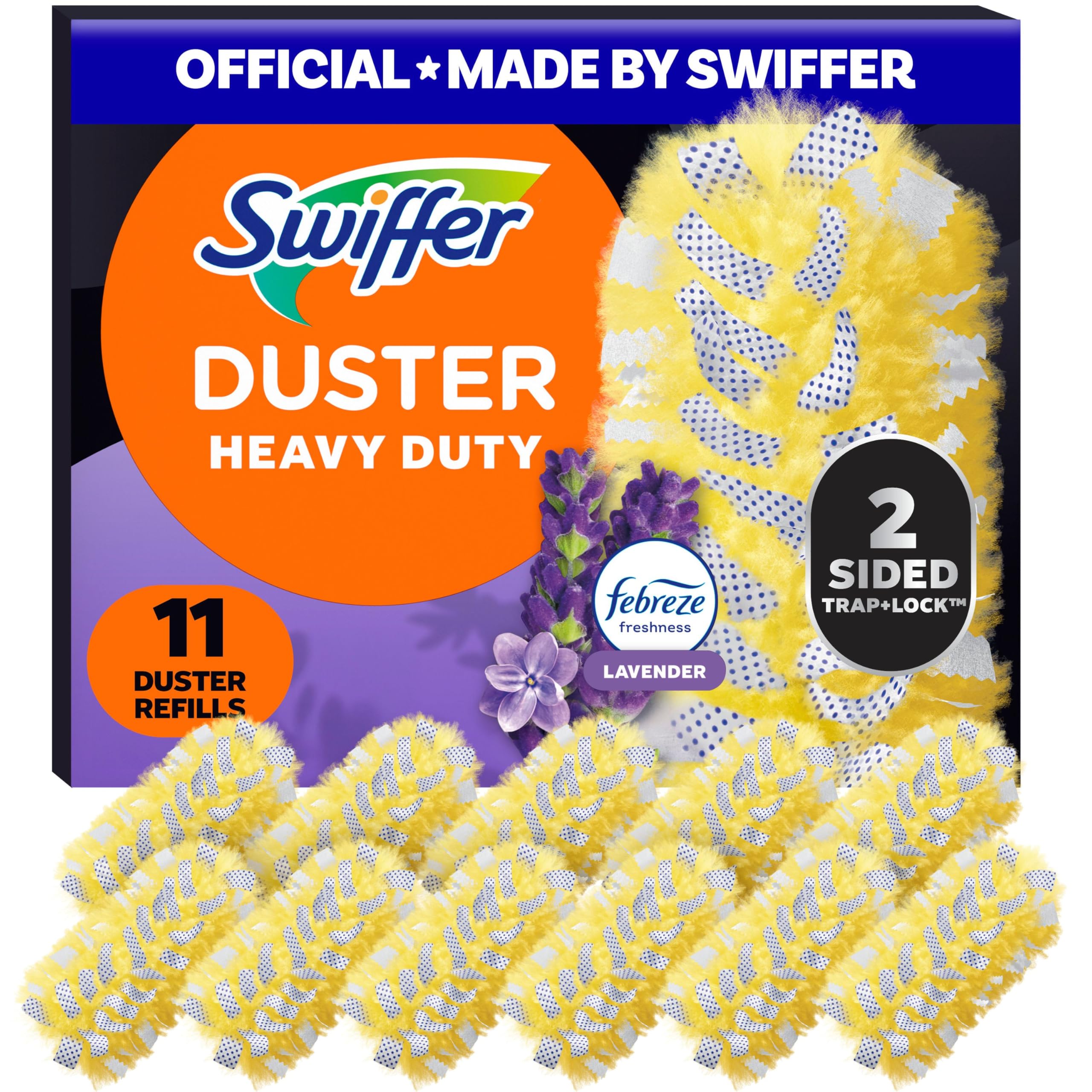 Swiffer Dusters Refill for Cleaning, Feather & Microfiber Duster Disposable Alternative, for Dusting Furniture, Blinds, Ceiling Fans, Walls, Helps Remove Allergens, Heavy Duty, Lavender, 11ct