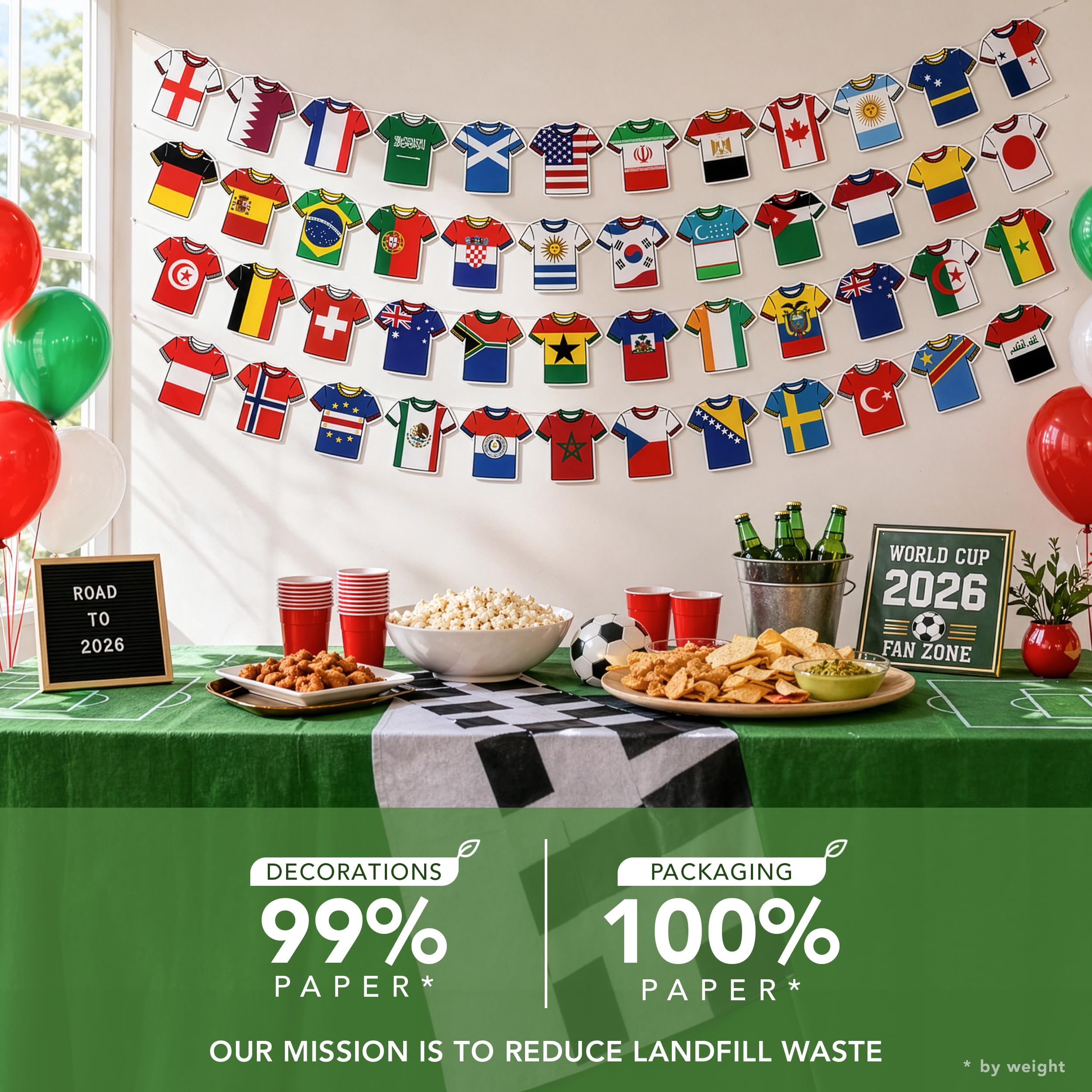 Banderines reutilizables Copa del Mundo 2026 2 unidades 48 equipos decoración fútbol pancarta de papel