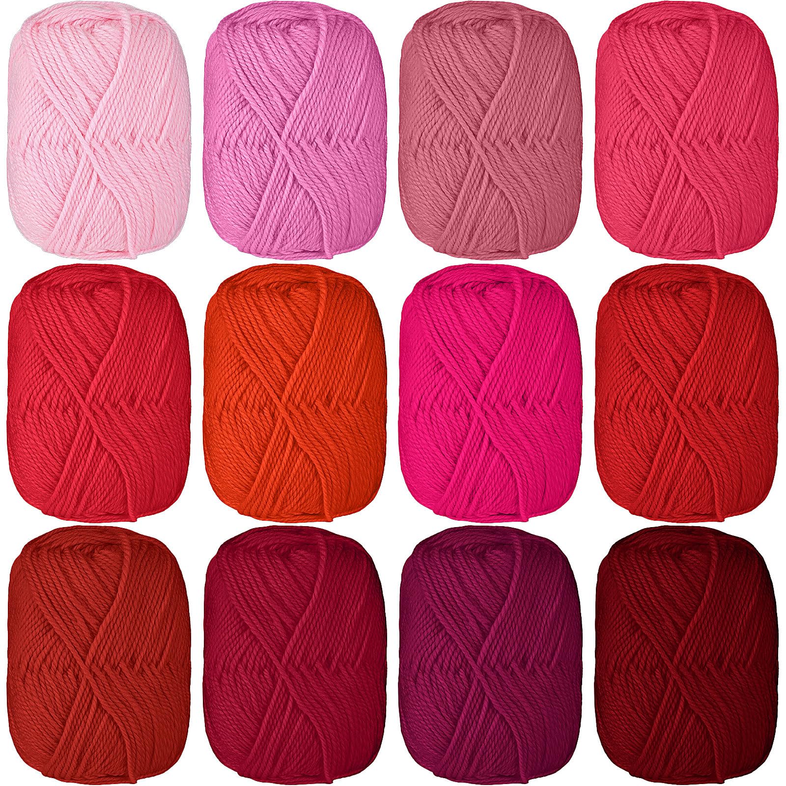 Wowangce 12 Skeins Cashmere Wool Yarn for Knitting Worsted Weight Cashmere Yarn for Crocheting Classic Wool Yarn for DIY Crafts Project Starter, Each 100g/210 Yard, 12 Colors(Red Series)