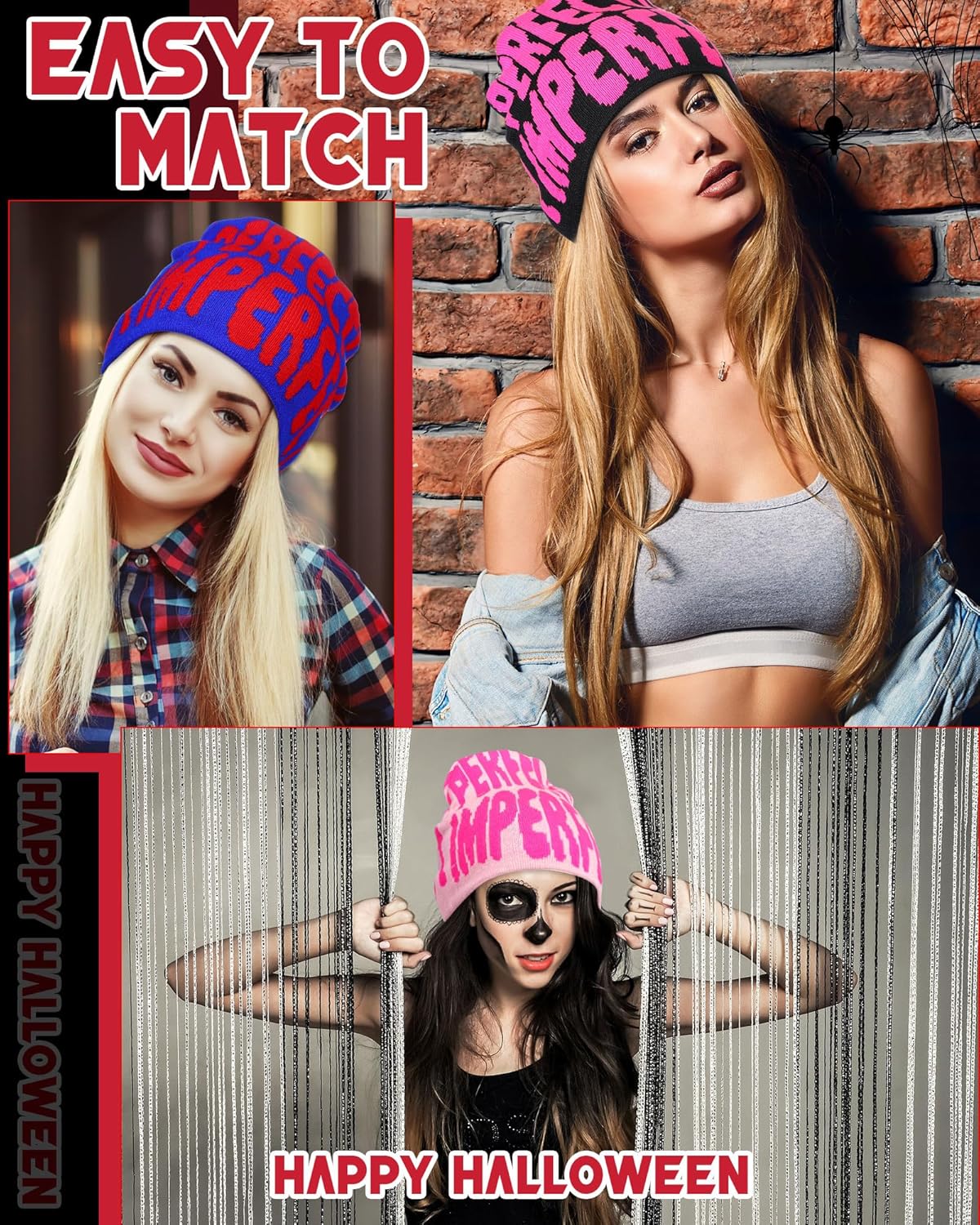 Toulite 12 Pieces Y2K Spider Web Beanie Gothic Graphic Beanies Outdoor Winter Warm Knitted Hat for Men Women - Image 6