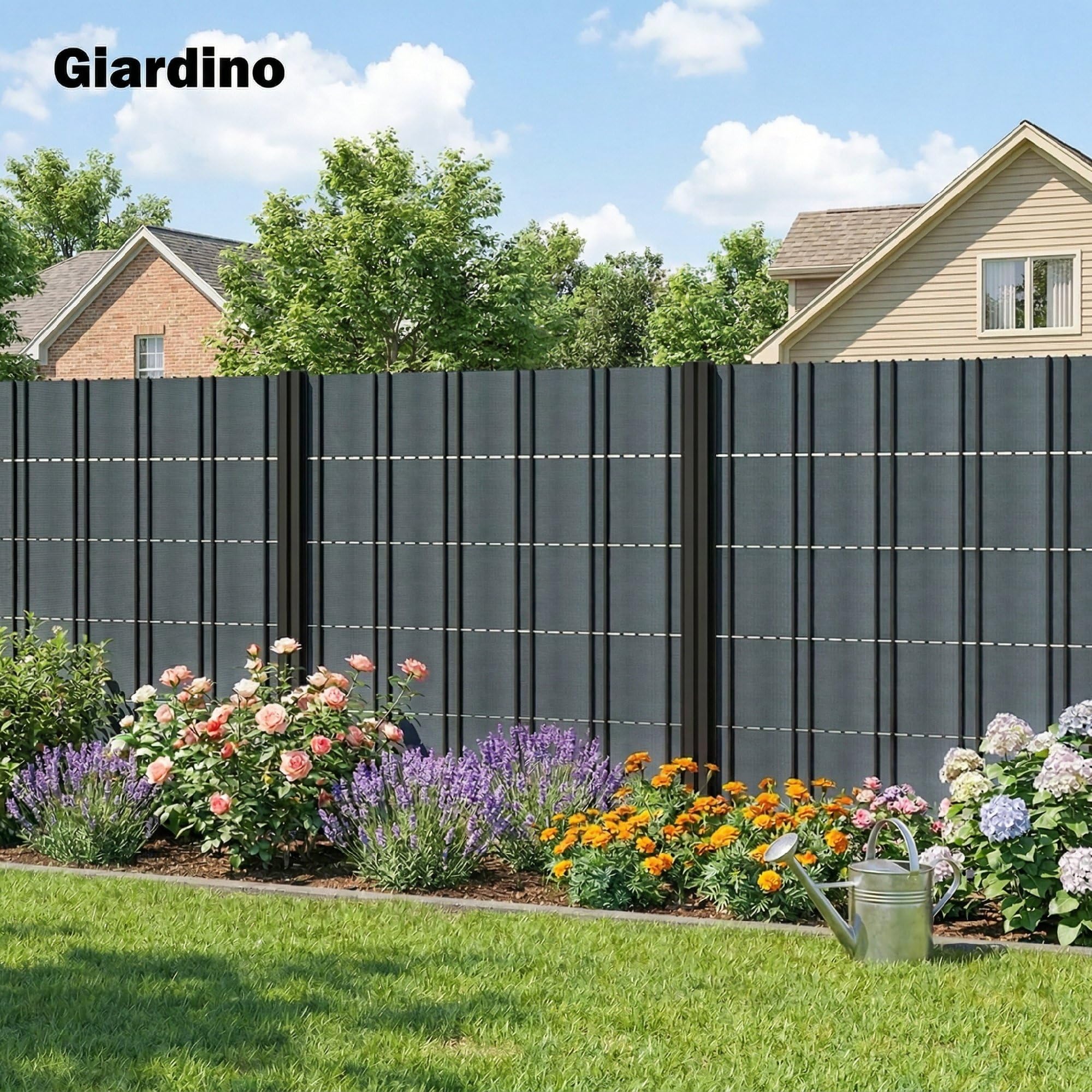 Outsunny Set 4 Recinzione da Giardino per Privacy 140m x 19cm Grigio | Pezzi, Frangivisto Balcone per Protezione, Resistente ai Raggi UV, Impermeabile con Clips, per Esterni, Patio, Balcone