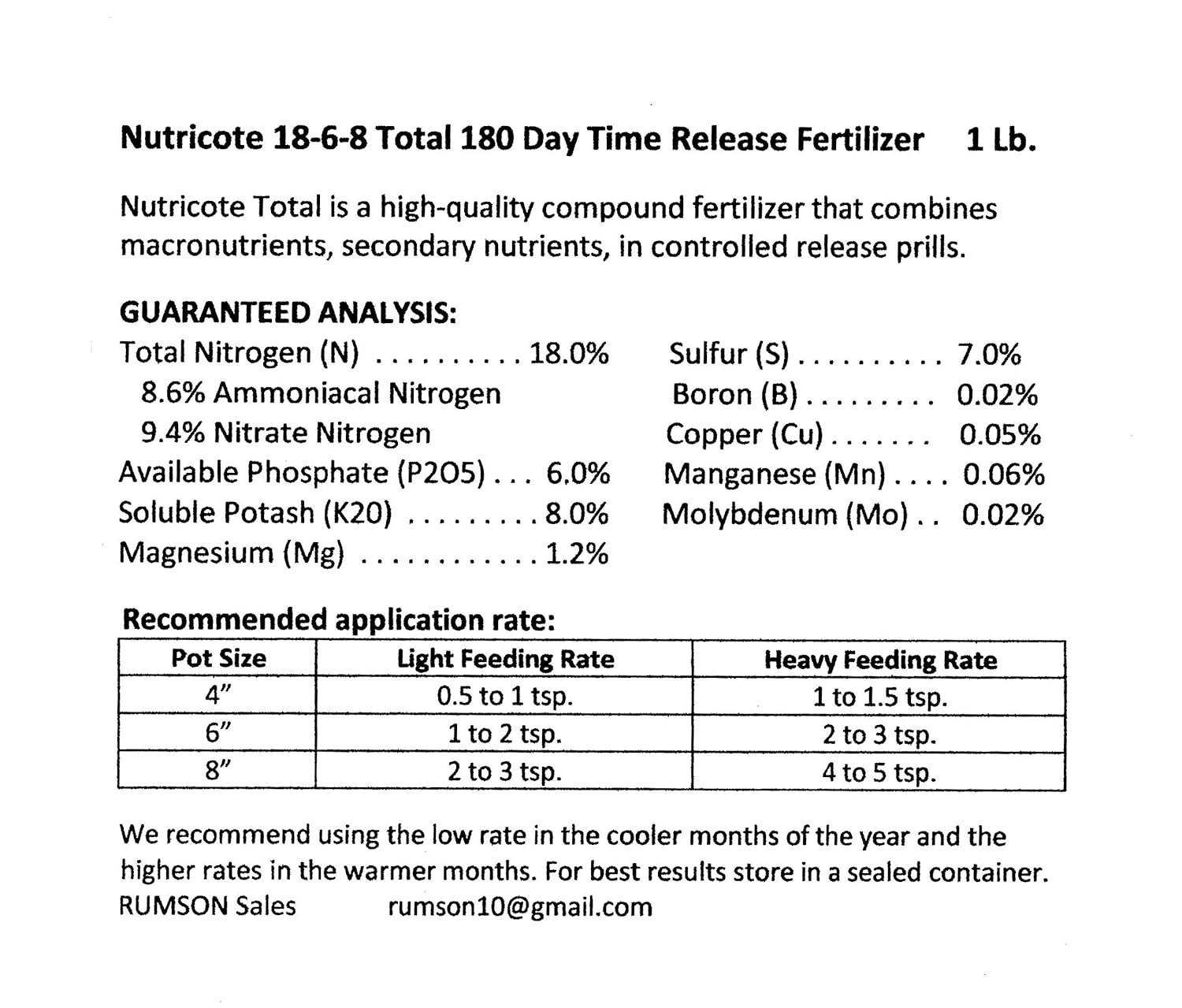 Nutricote. Timed Release Fertilizer. 18-6-8 180 Day. 10 Pounds. Orchids, Plants