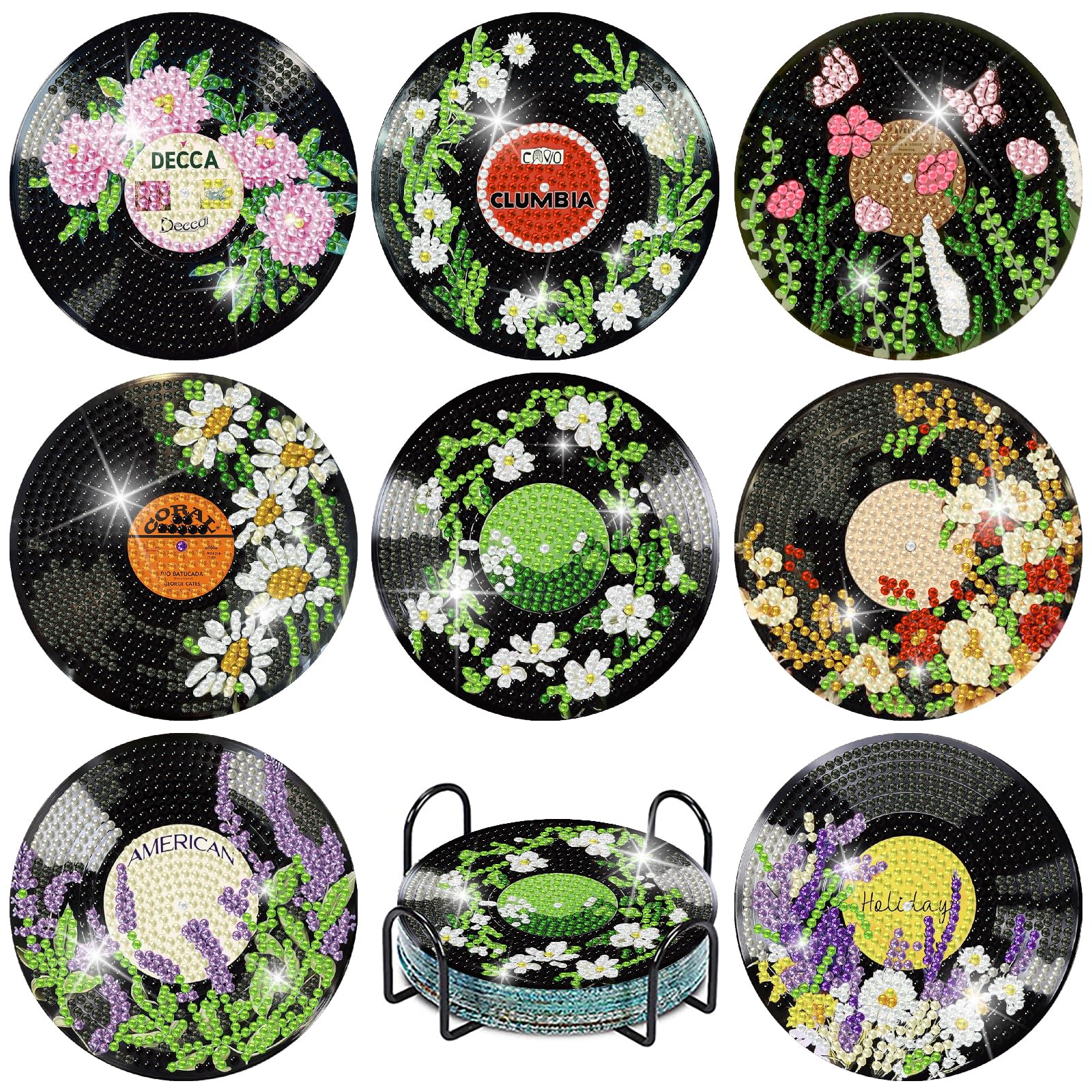Diamond Art Coasters - Floral Musical Notes -10 Diamond Art Coasters - Floral Musical Notes -10