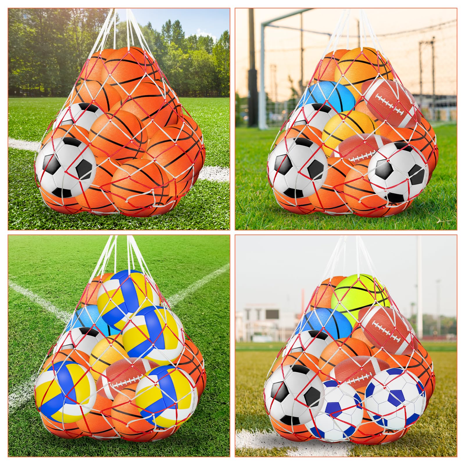 JJUNW Red de Pelotas Portátil Multiusos Adecuada para Balones de Fútbol, Baloncesto, Voleibol, etc. - Rojo - Poliéster - 156 cm x 63 cm