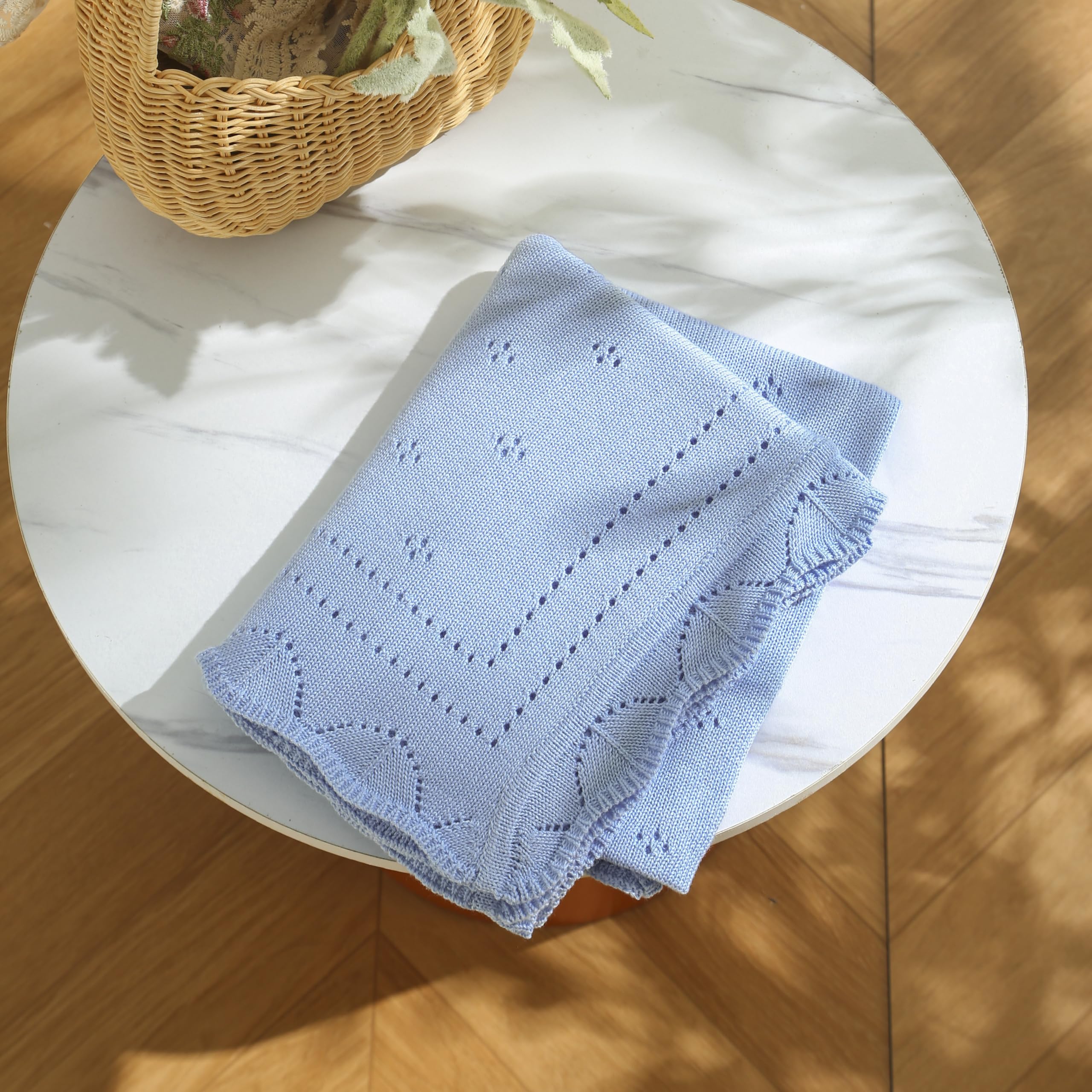 Loyfoky Cellular Blanket Baby 100% Luxury Cotton Soft & Cozy for Boy Girl Newborns Swaddle,Nursery,Pram,Cot,Blue 100x80cm - Image 3