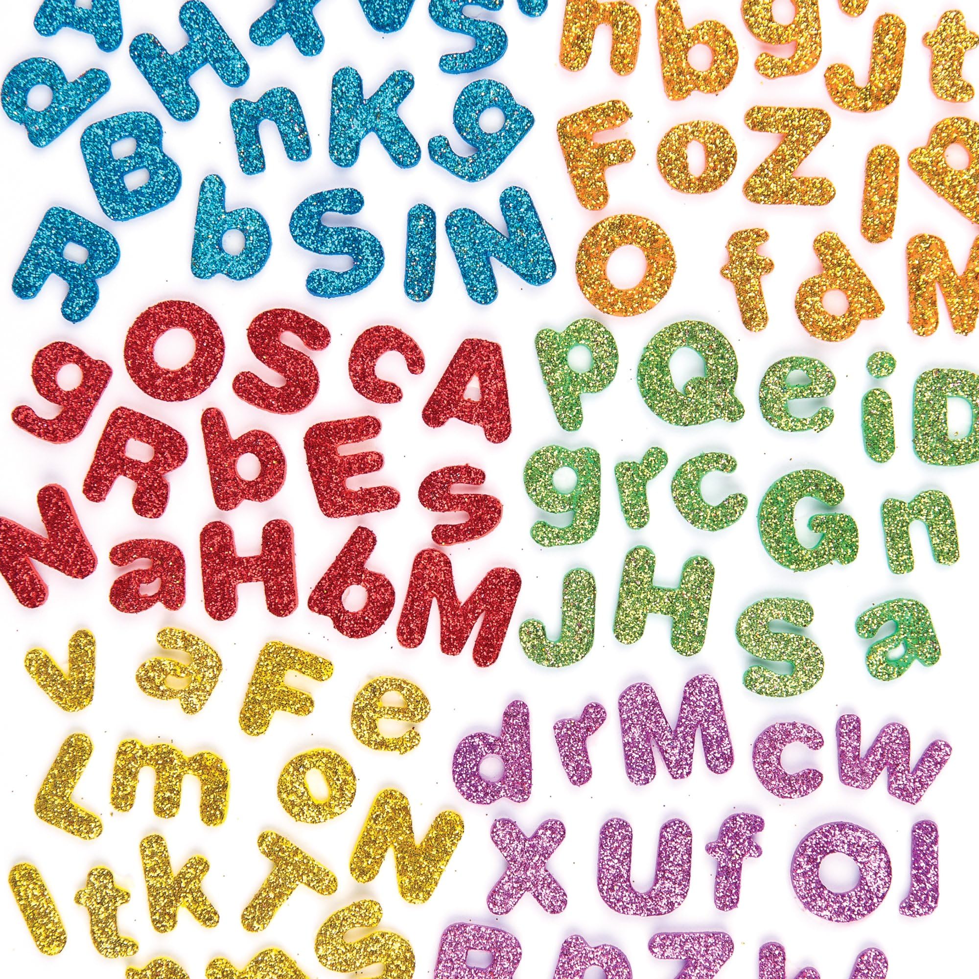 Baker Ross EX594 Glitter Letter (Pack of 850) Puffy Scrapbook Stickers in Fun Self Adhesive Foam Shapes, Vinyl, Assorted, 1cm-1.5cm