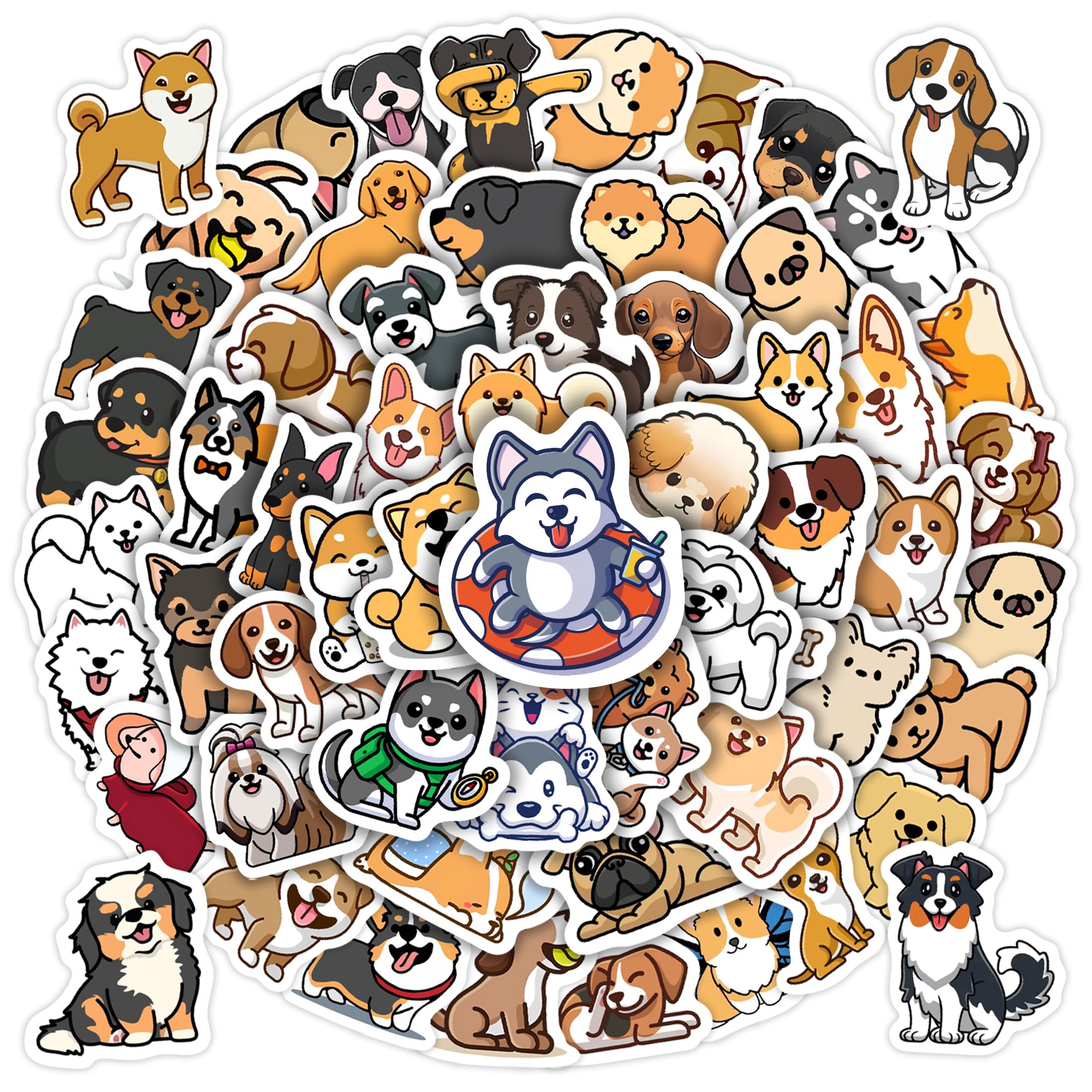 Robmoda 65 Pcs Cute Dogs Puppy Water Bottle Stickers for Kids | Vinyl Waterproof, Animal Decals, Classroom School, Students Teachers, Supplies Prizes,