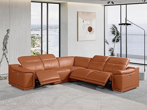 Blackjack Furniture Venice 5 Piece Sectional Sofa with 3-Power Recliners, Features Adjustable Headrest, Lumbar Support, USB and Wireless Charging