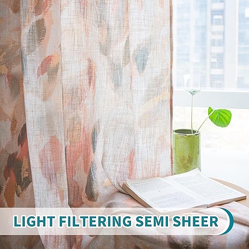 Miniatura 4 de MEETSKY Cortinas florales para sala de estar, cortina de otoño de lino de 84 pulgadas de largo, filtrado de luz, protege la privacidad, cortinas con