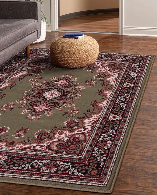 Lord of Rugs Traditional Rug for Living Room Bedroom Kitchen Hallways Lounge Carpet Lancashire Floral Medallion Oriental Rug Green Small 80x150 cm (2'6"x5')