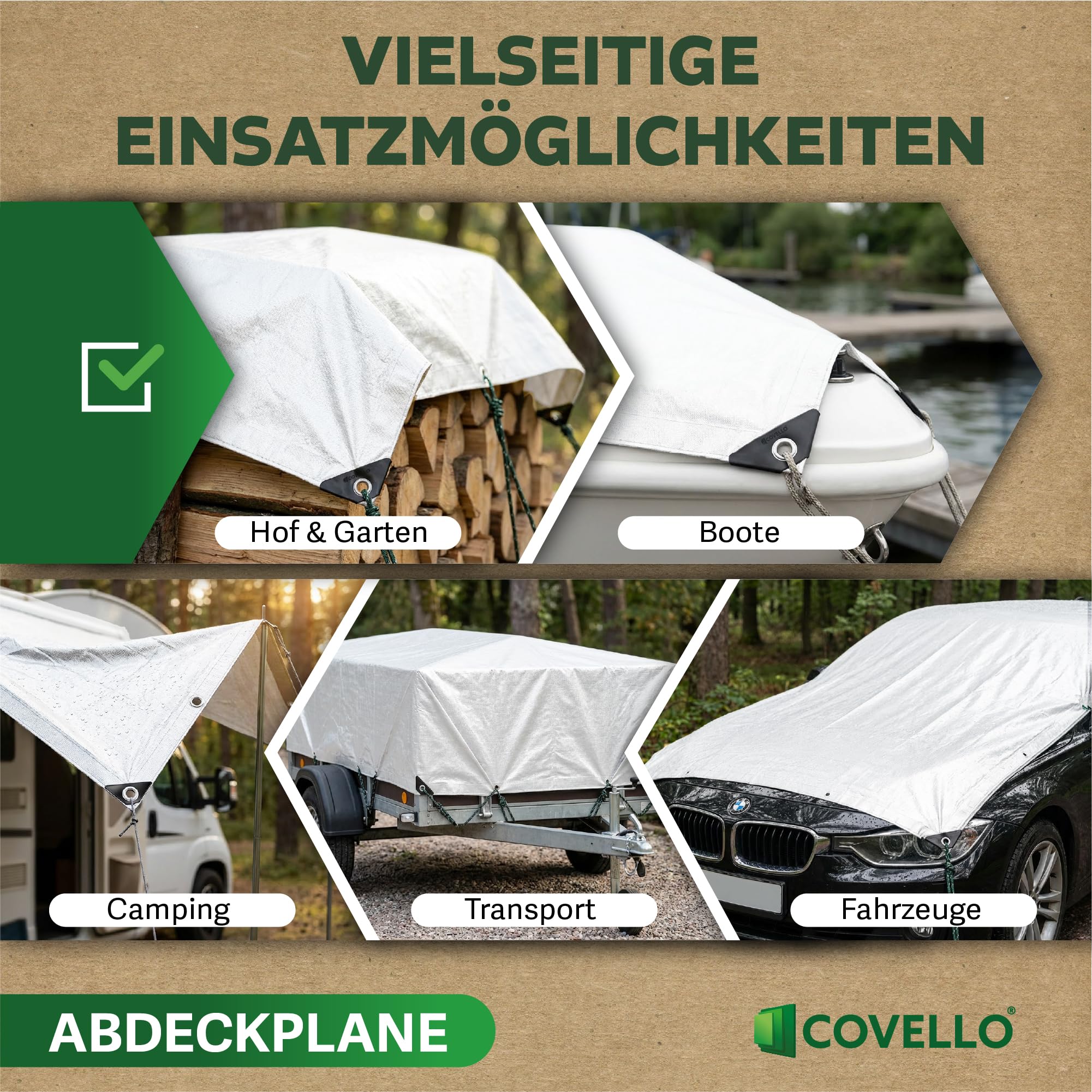 Covello Telo impermeabile esterno 90g/m² Classic Line | Telo occhiellato 4m x 8m | Telo impermeabile | Resistente ai Raggi UV Agli Strappi | Telone multifunzionale per la protezione