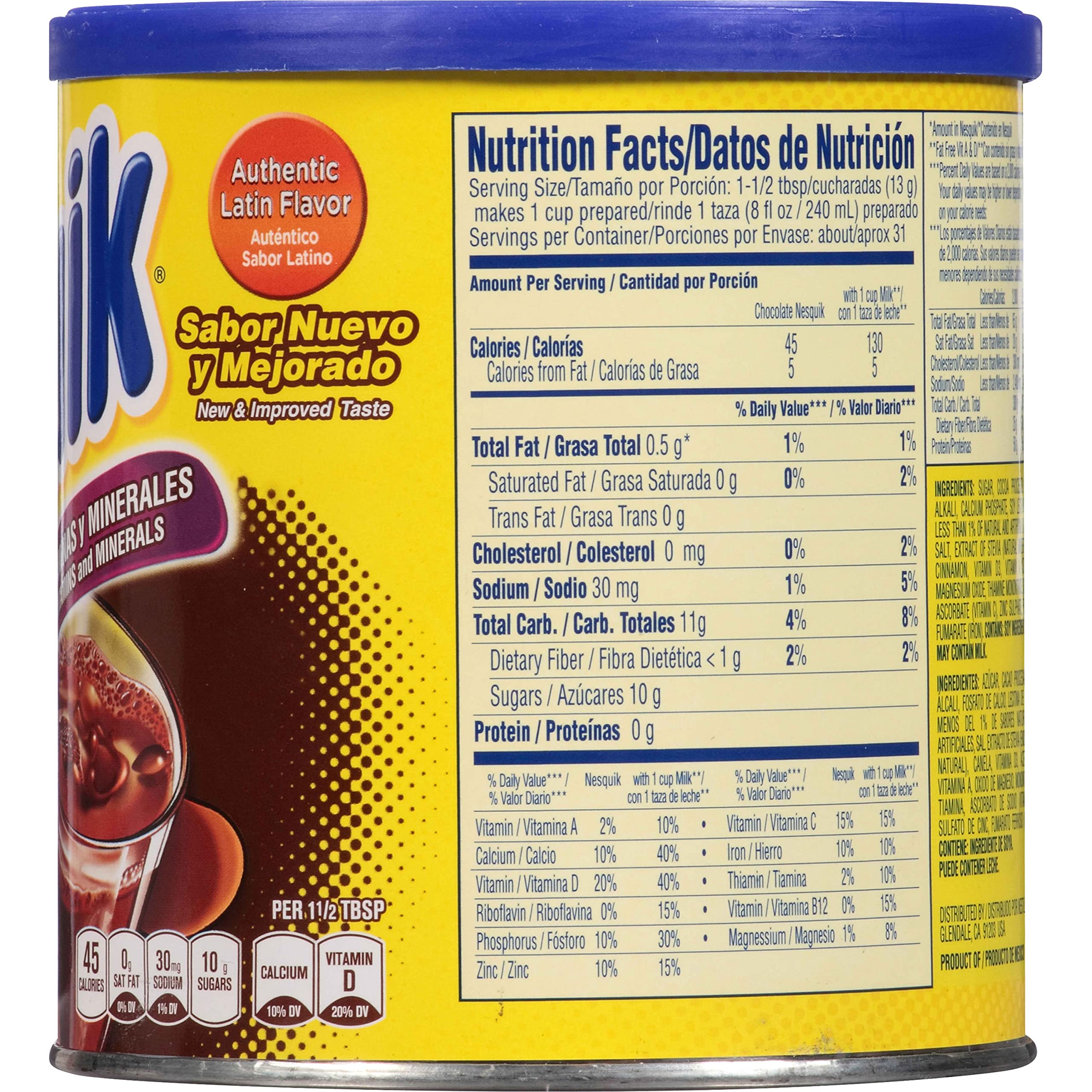 NESQUIK Chocolate Flavored Powder 14.1 oz Canister