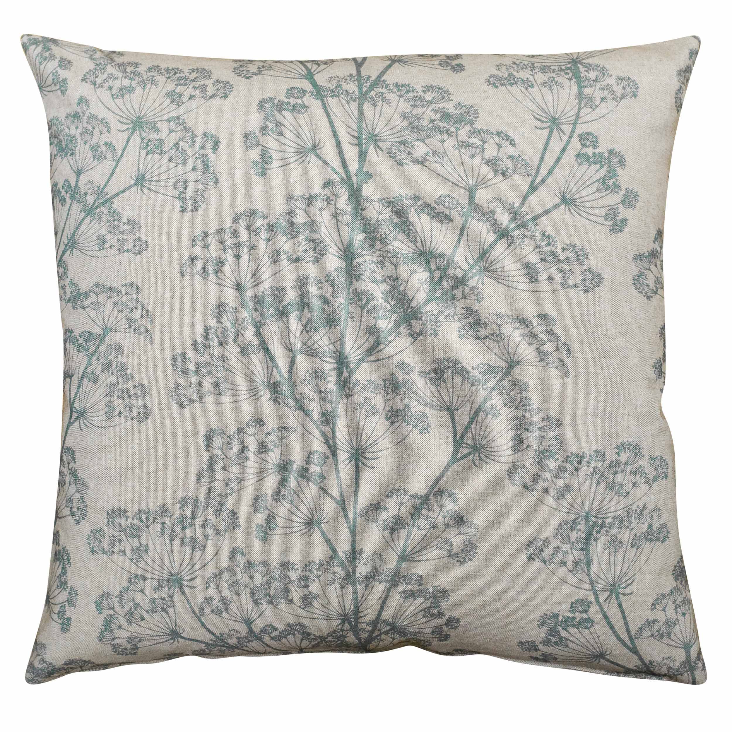 Linen Loft Duck Egg Blue Cow Parsley Cushion Cover In And Natural Beige. Cottagecore Botanical Leaves & Flowers Design. 17X17 Cushion Cover Only