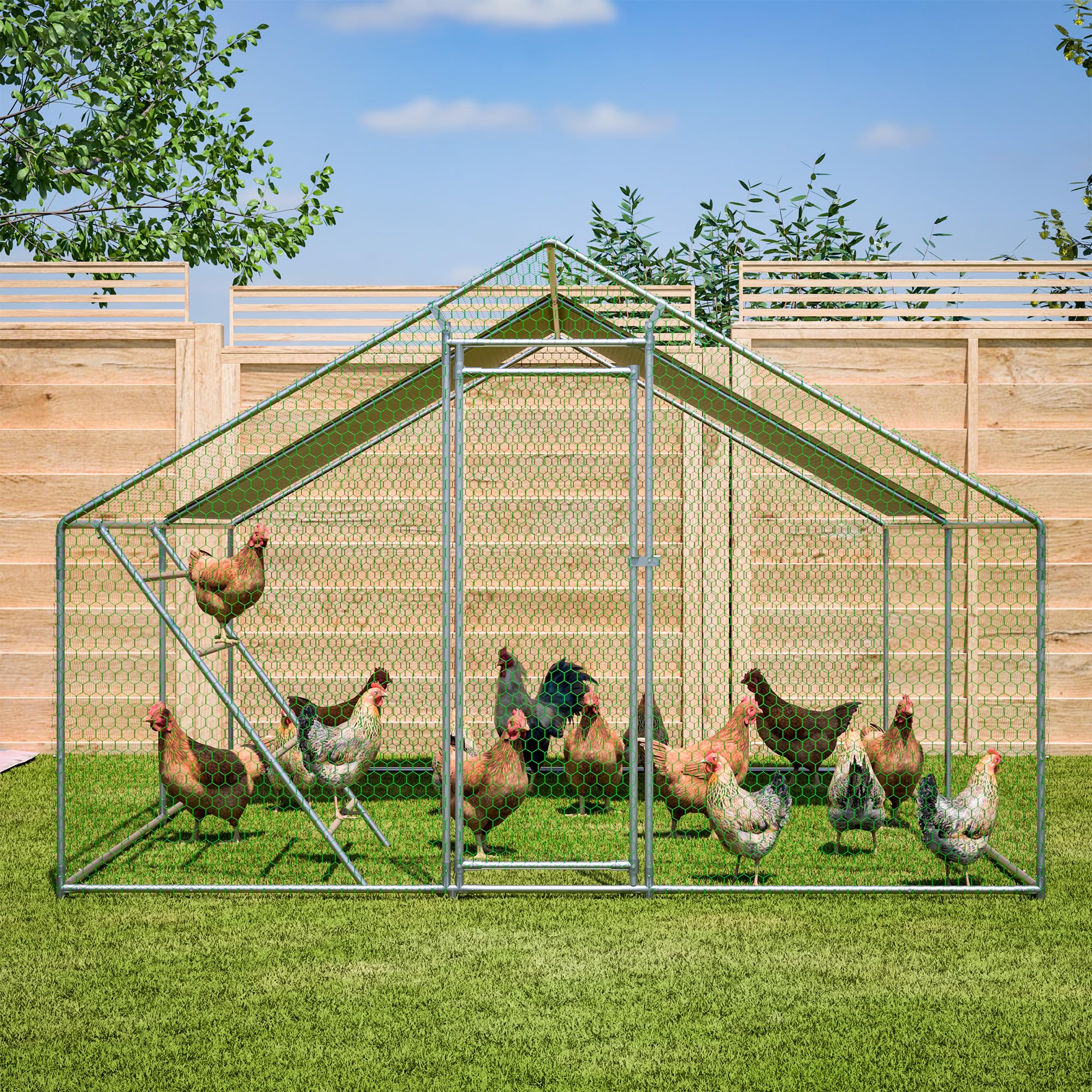 Gallinero de 3x4 m con Percha y Cierre de Seguridad - Lona Impermeable con protección UV, Tubos de Acero Reforzados de 1 mm, Conexiones Antideslizantes - Ideal para gallinas, Palomas, Patos y Pavos.