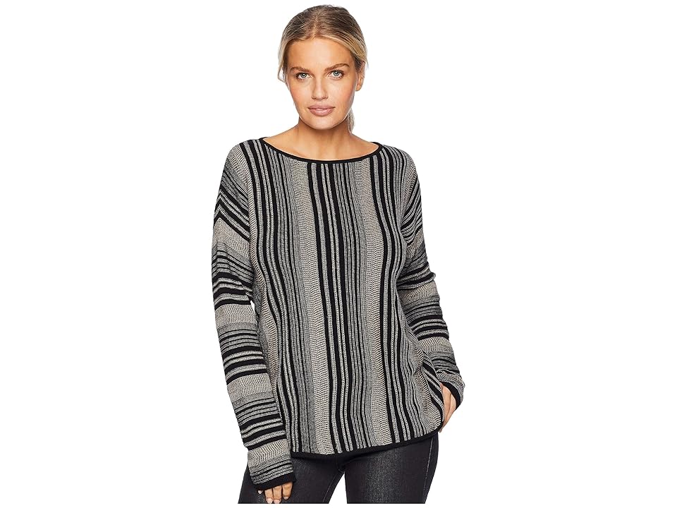 New CHAPS Cotton Blend Long Sleeve Sweater (Polo Black Multi 3) Women's Sweater