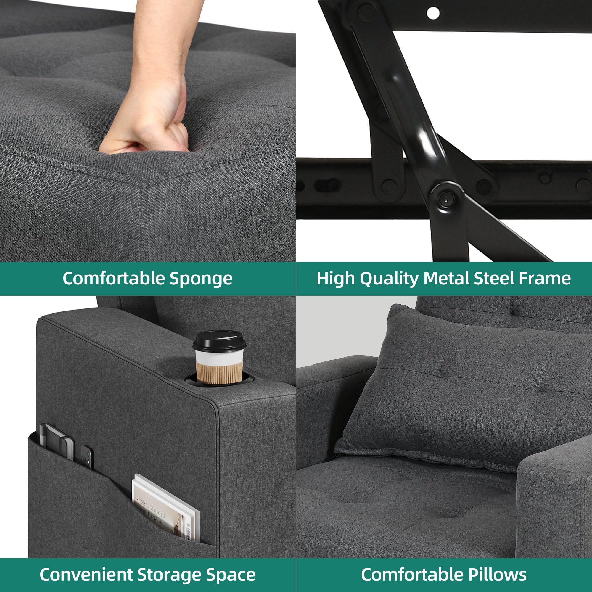 Chair Bed YITAHOME 3-in-1 Convertible Velvet Sleeper Sofa For