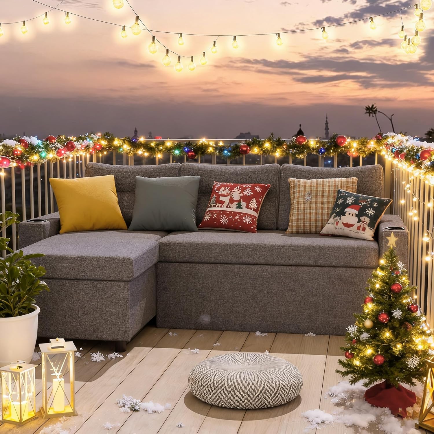 Pamapic 81" Sleeper Sofa with Armrest Storage,L-Shaped Sofa with Supportive Cushions,Cup Holders,Side Pockets,Pull Out Sleeper Sofa Bed,Pullout Sectional Sofa Couch with Large Storage,Gray