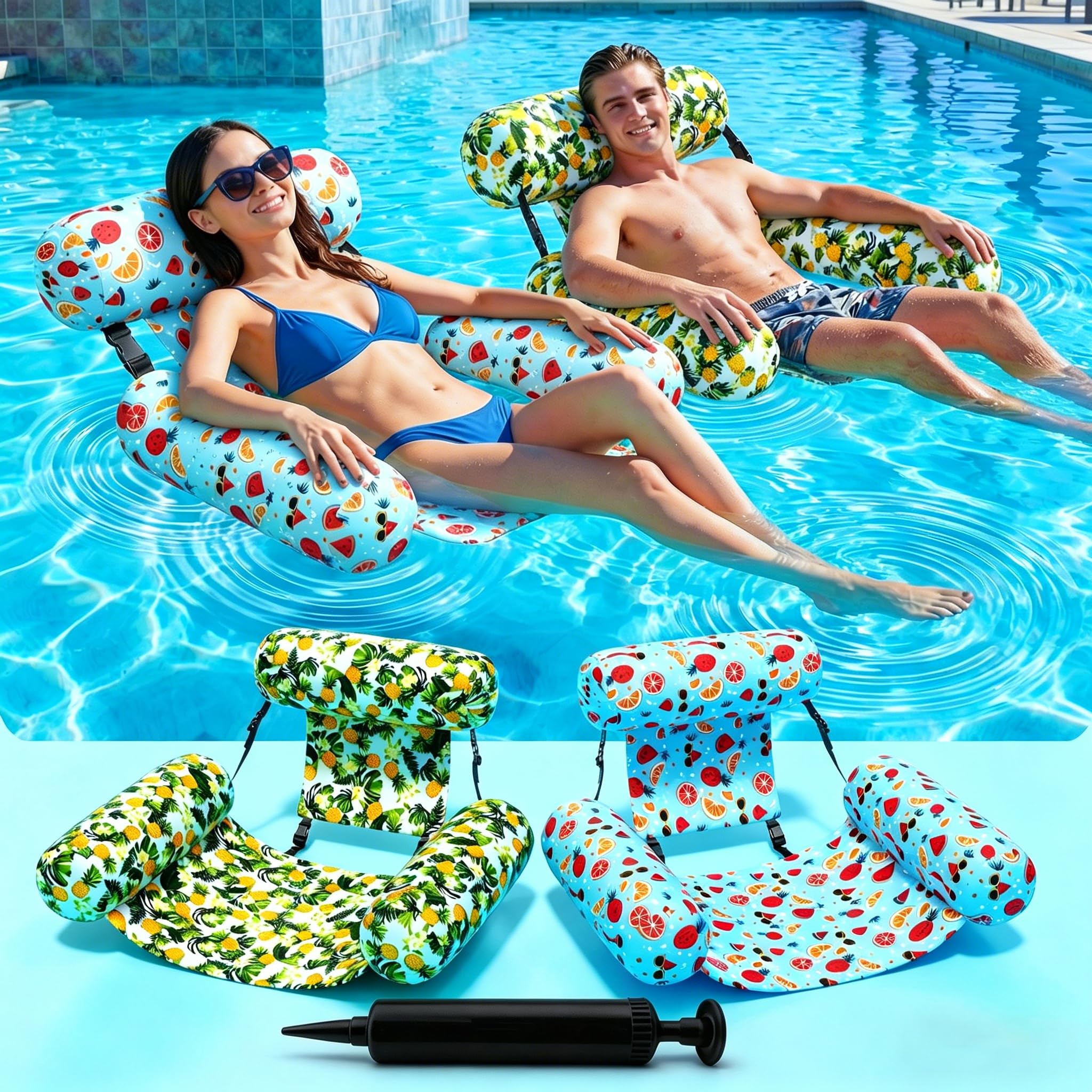 Photo 1 of ****missing inflatable tube** parts2-Pack Heavy Duty Pool Floats for Adults, 350lbs Capacity Inflatable Lounge Chair with Pump & Strap - Leak Proof, UV Resistant, Thick PVC