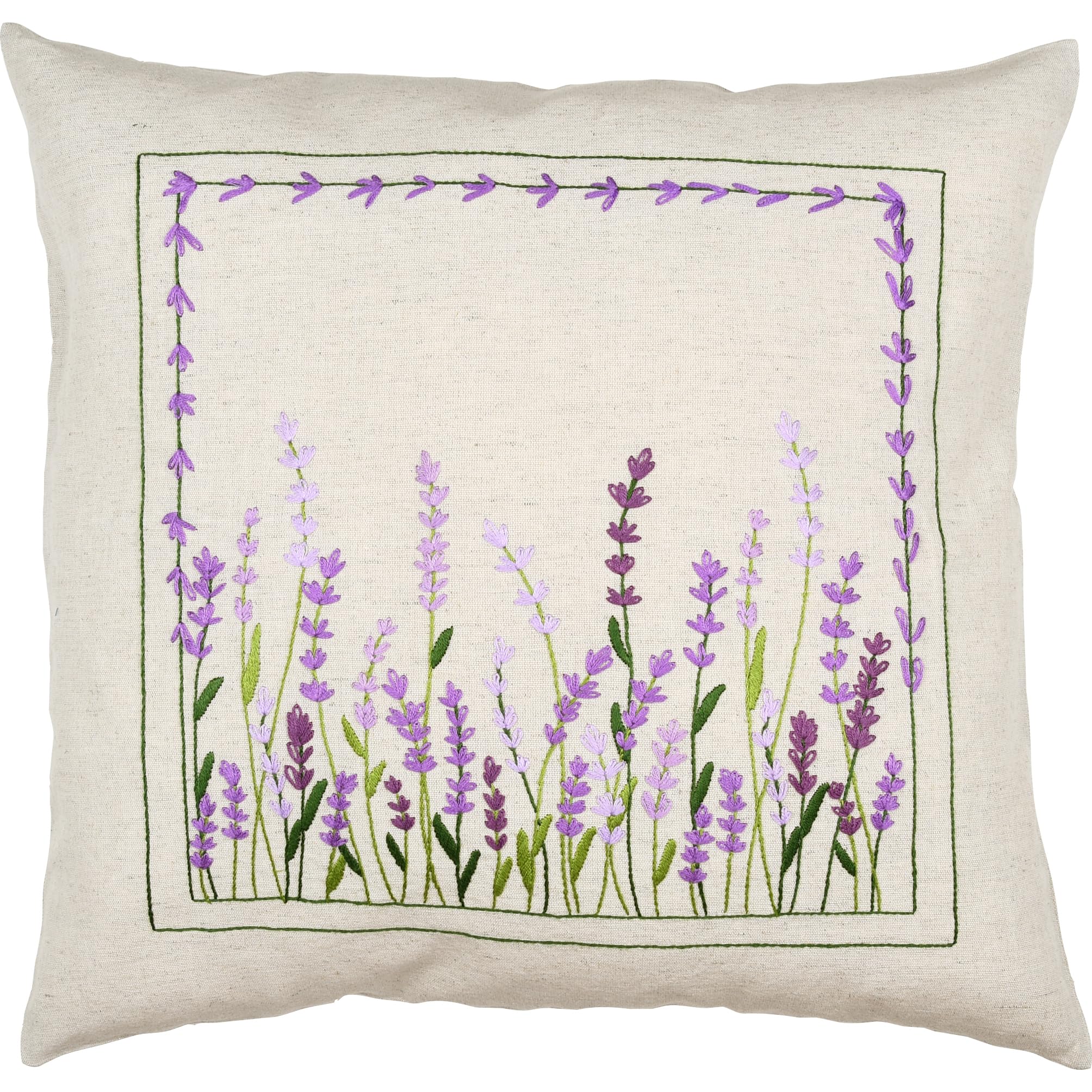 VERVACO Embroidery Kit Pre-Printed Cushion Embroidery Set Beginners Lavender Embroidery Set Cushion Cover with Zip Decorative Cushion Approx. 40 x 40 cm DIY Deco Craft Set Craftsman Home Decoration