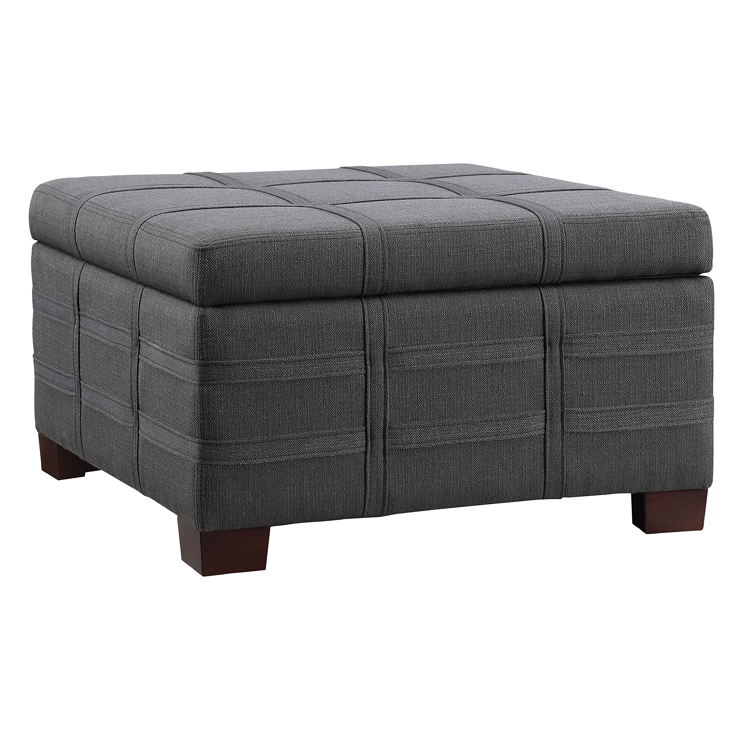 osp home furnishings detour strap square storage ottoman with tray and solid wood legs, charcoal fabric