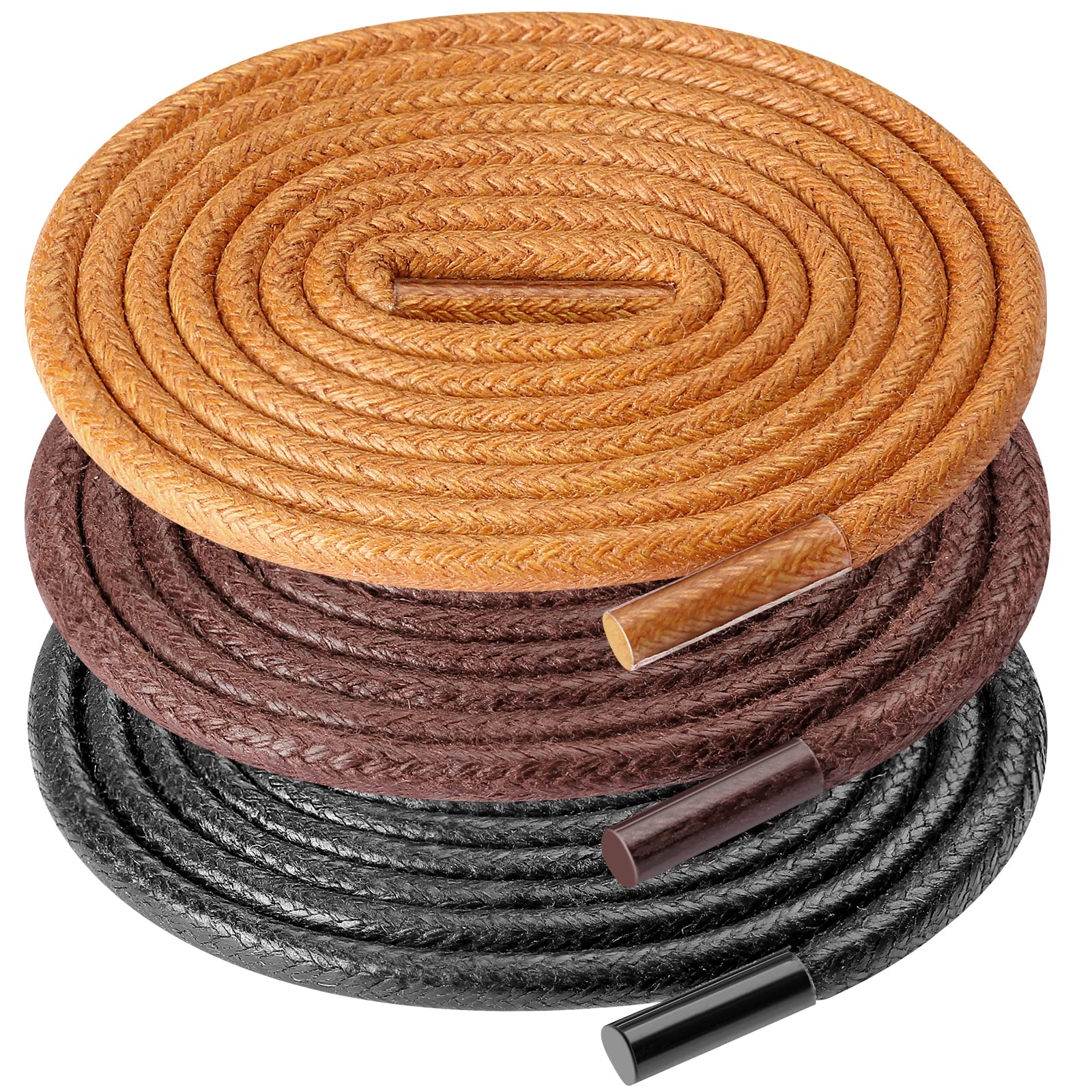 Photo 1 of  3 Pair Waxed Round Shoe Laces, 3/32" Thin Formal Business Oxford Shoelaces for Men or Women's Dress Shoes Black Dark Brown Yellowish-brown 36 Inch