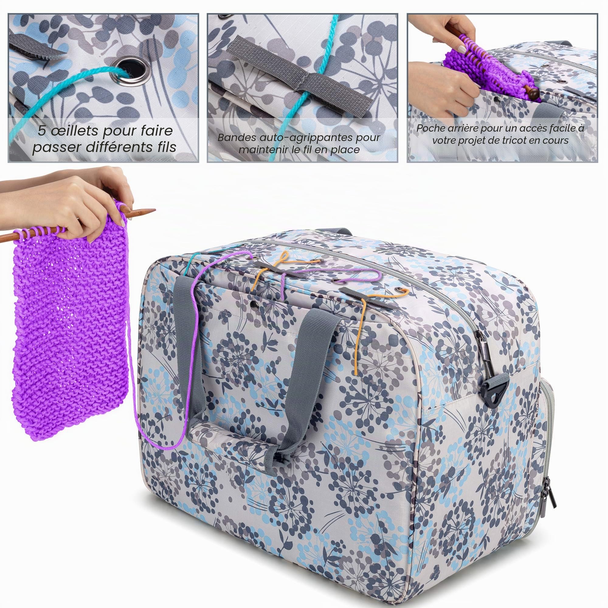 Teamoy Sac de Tricot Rangement pour Pelote de Laine, Sac Fourre-Tout pour Pelotes de Laine et Fils, avec Multiples Poches pour Aiguille à Tricoter et Autres Accessoires de Tricot, Pissenlit
