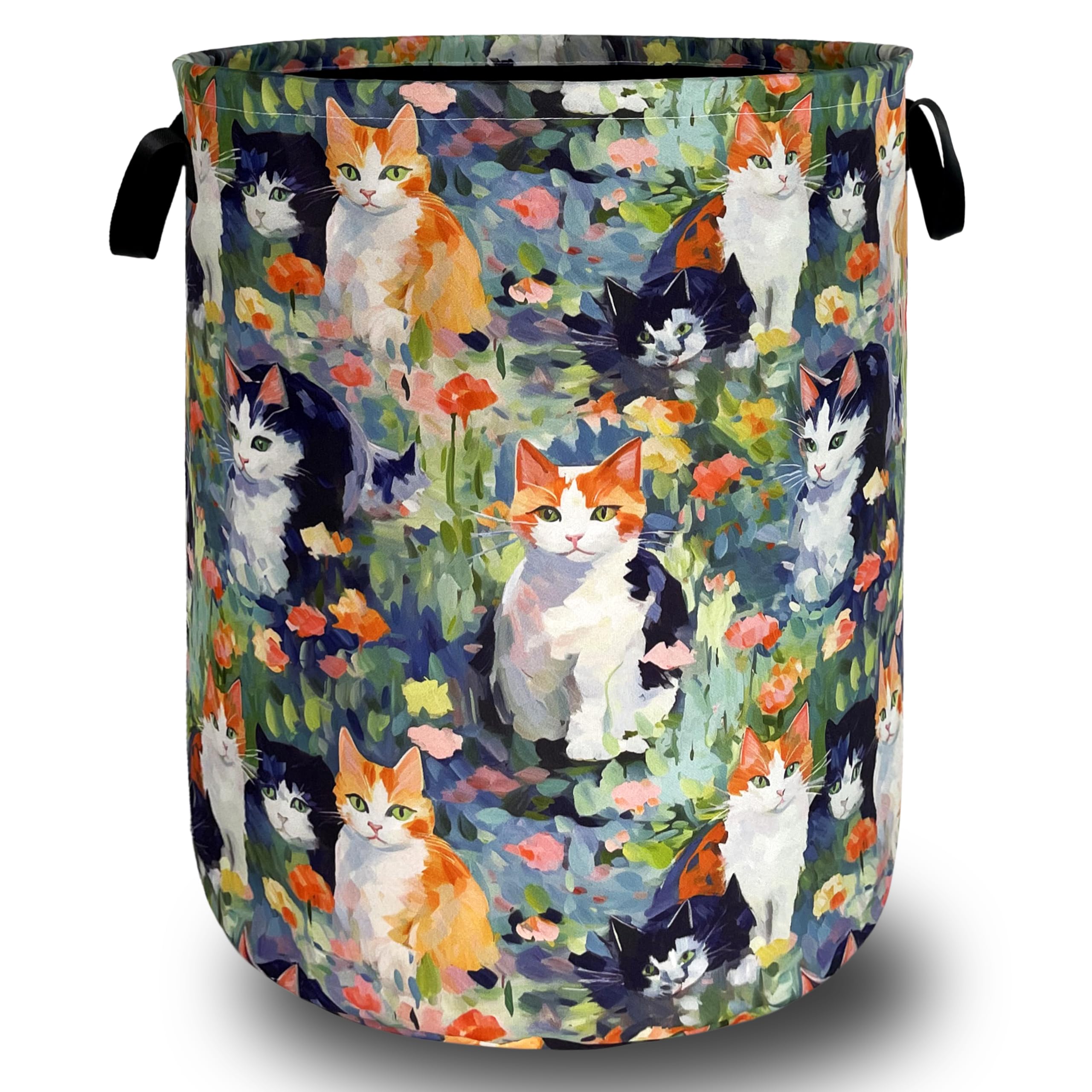 Watercolor Cats Laundry Hamper Foldable Oxford Cloth Cute Animal Cat Laundry Basket With Handle Portable Clothes Storage Organizer Basket 18.9