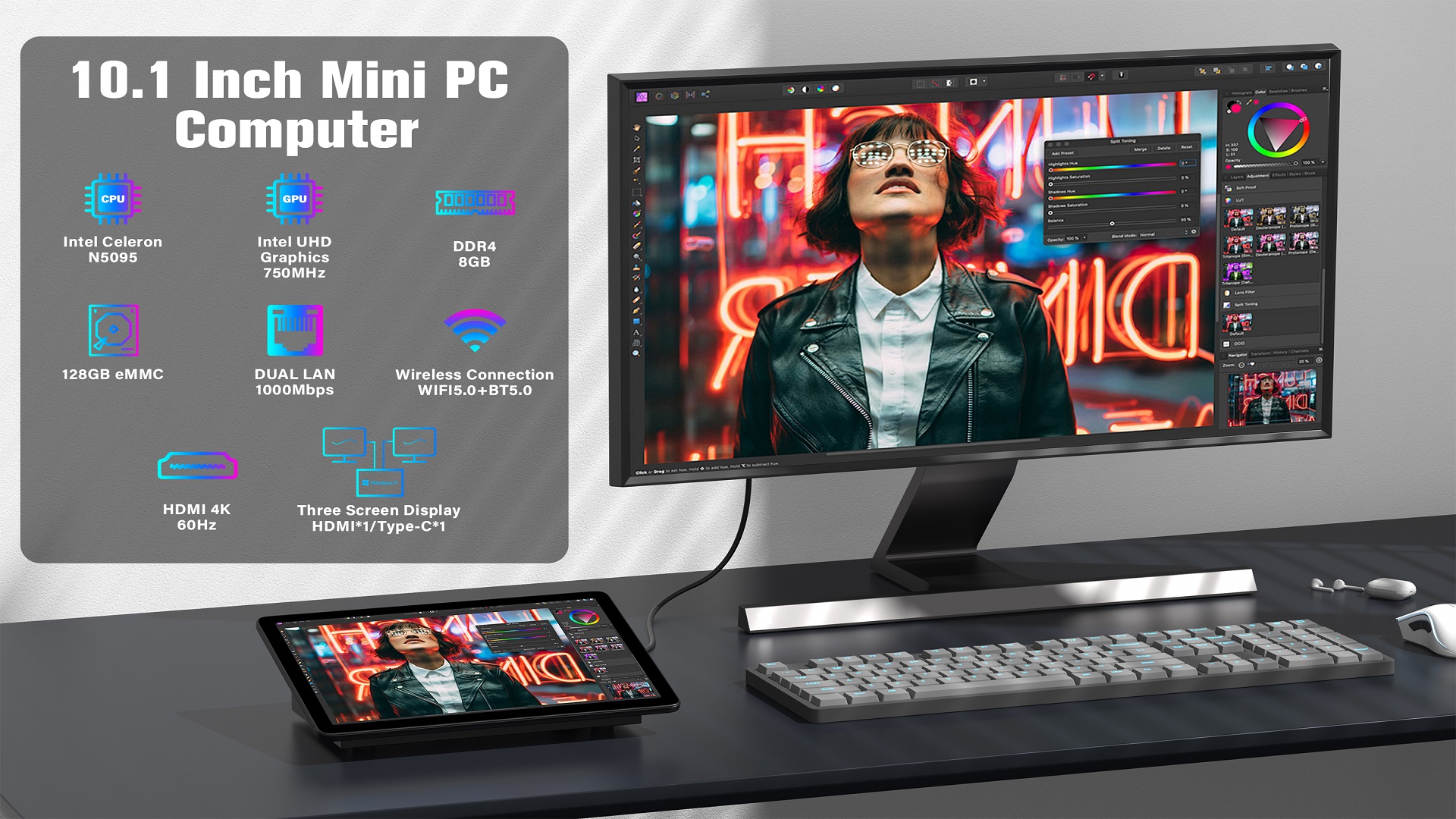 Amazon.com : HEIGAOLA Mini PC N5095 8GB RAM/128GB ROM 10.1 Inch