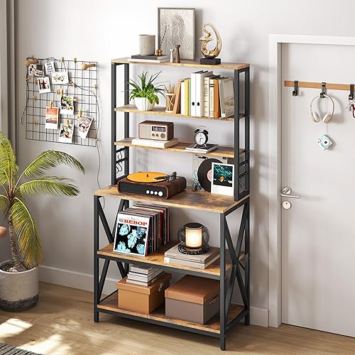 Miniatura 6 de Yaheetech - Estantería de cocina de 6 niveles, mesa de café de 31.5 pulgadas, gabinete para microondas de estilo granja para espacios pequeños,