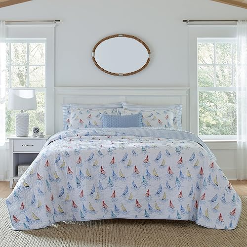 Laura Ashley Home - Colección Ahoy - Juego de edredón - 100% algodón, reversible, ligero y transpirable, prelavado para mayor suavidad, King,